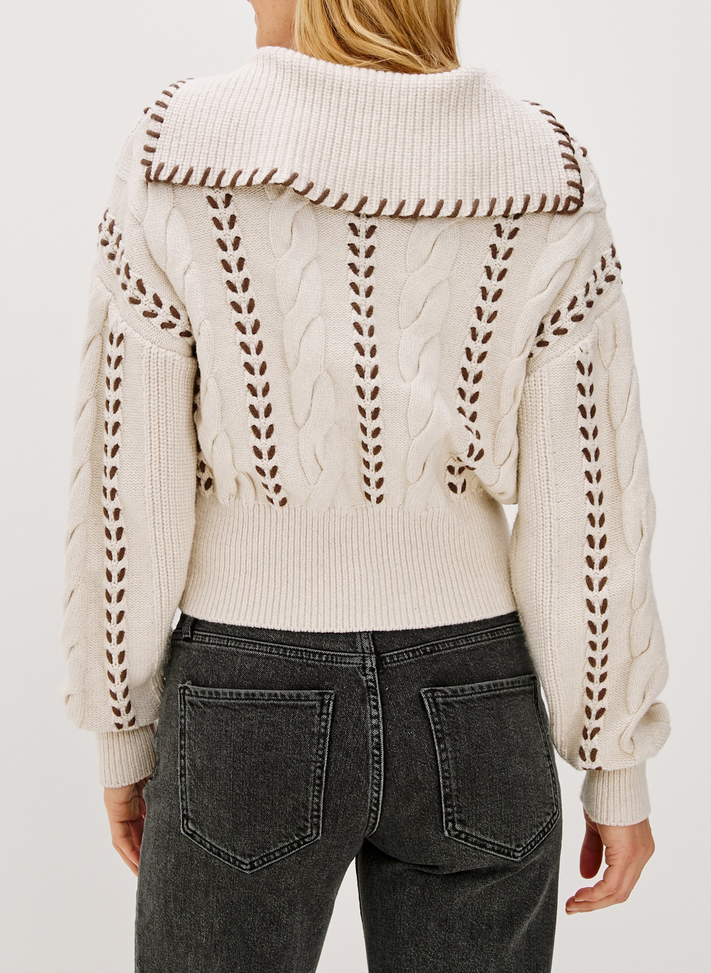 Gilet court zippé en maille tressée RAILS Beige