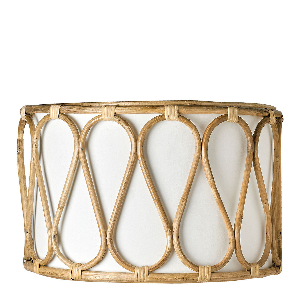 Rattan and cotton cylinder lampshade BLANC D'IVOIRE White