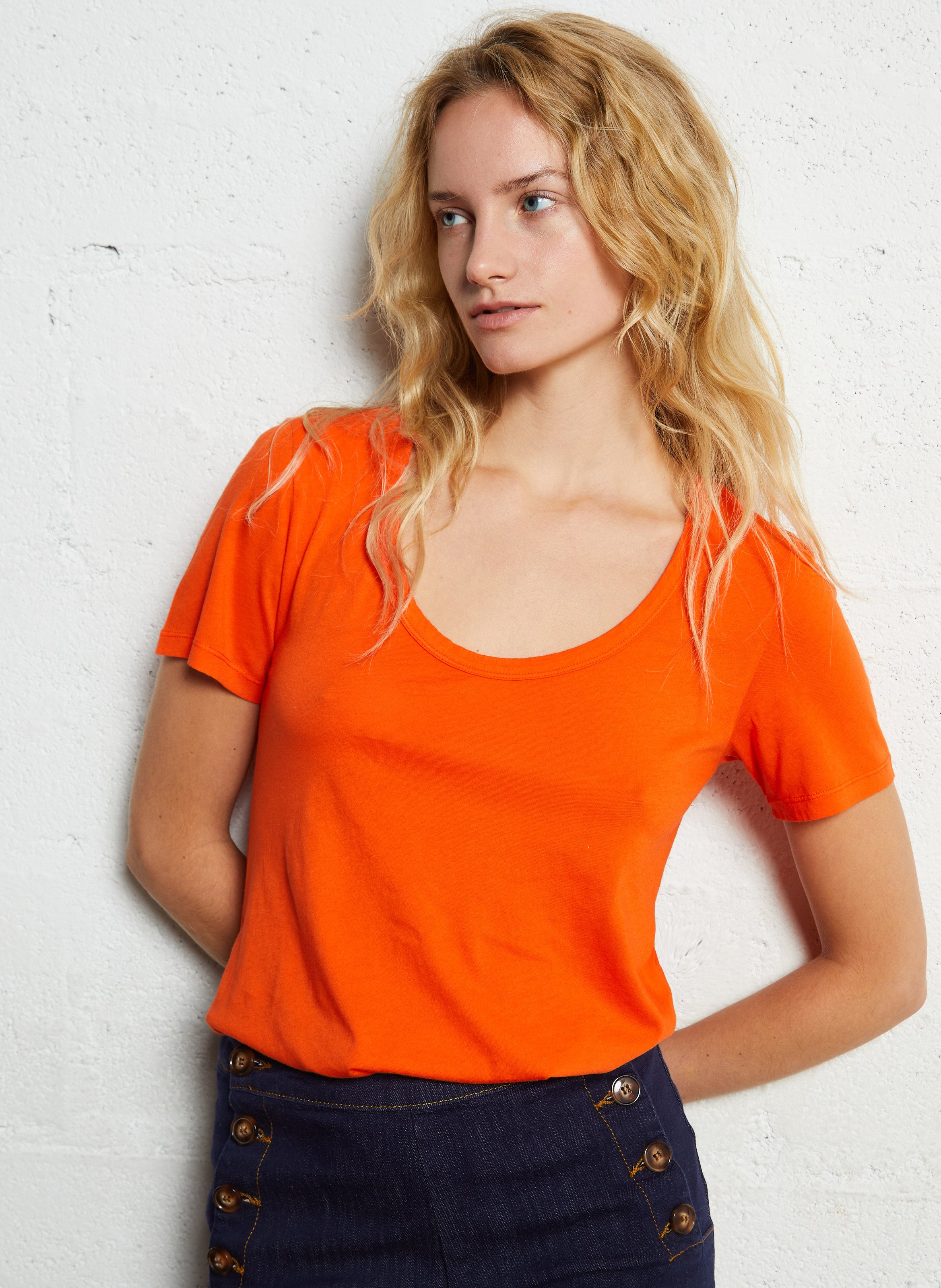 Tee-shirt droit en lin MAJESTIC FILATURES Orange