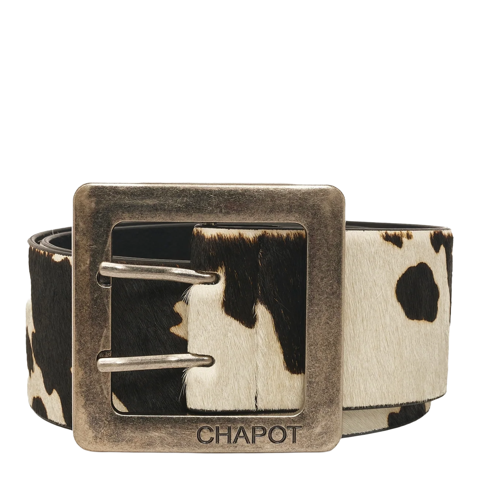 Koeienhuid riem met vierkante gesp van leer FABIENNE CHAPOT Bruin