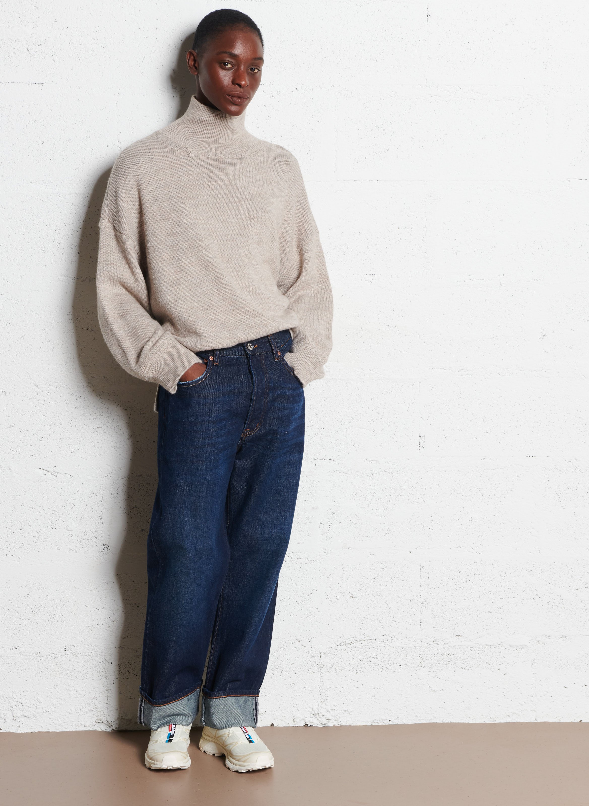 Pull ample col montant en laine mélangée DES PETITS HAUTS Beige