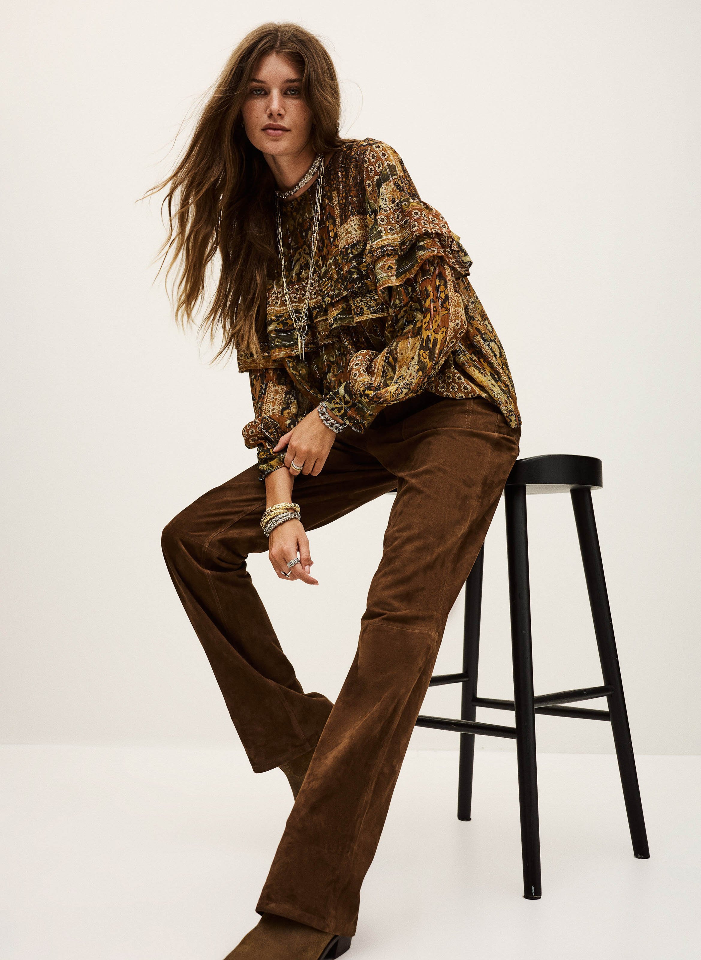 Pantalon large en daim BA&SH Marron