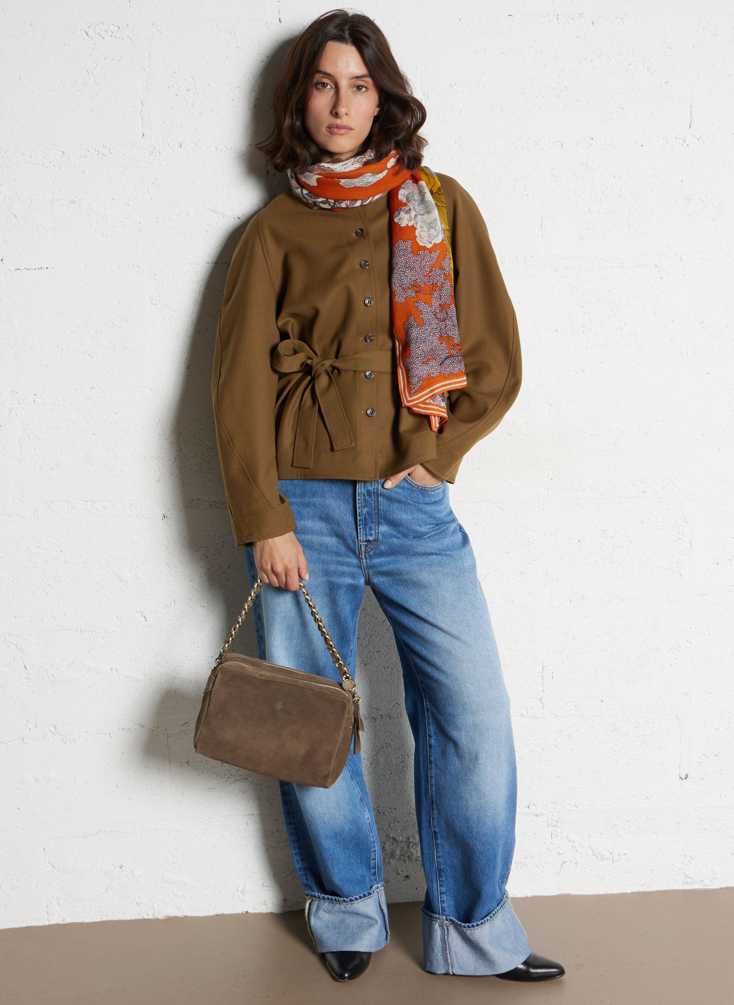 Handtasche aus Veloursleder MILA LOUISE Khaki