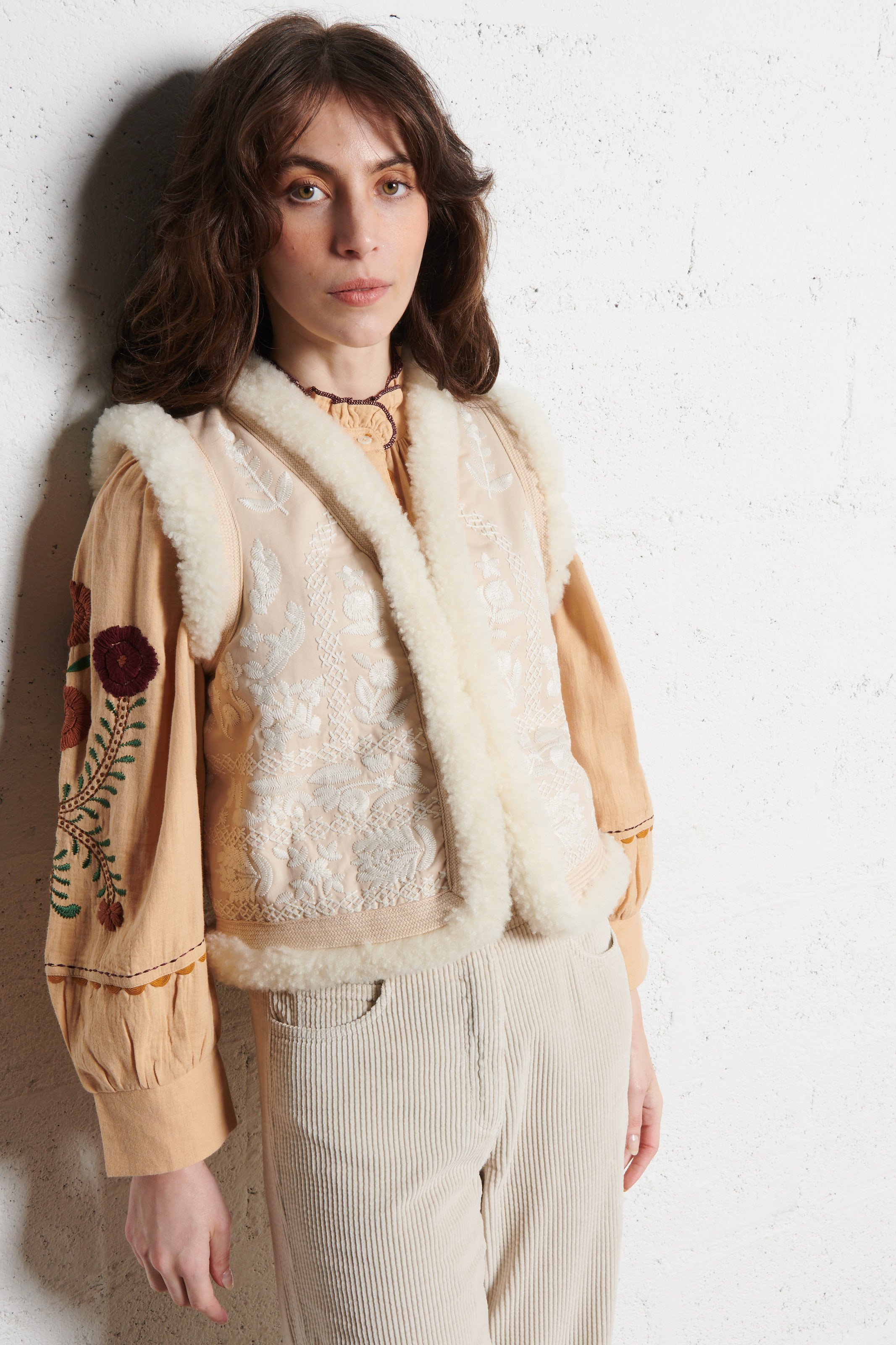 Gefütterte Weste aus Baumwolle mit Stickerei ANTIK BATIK Weiss