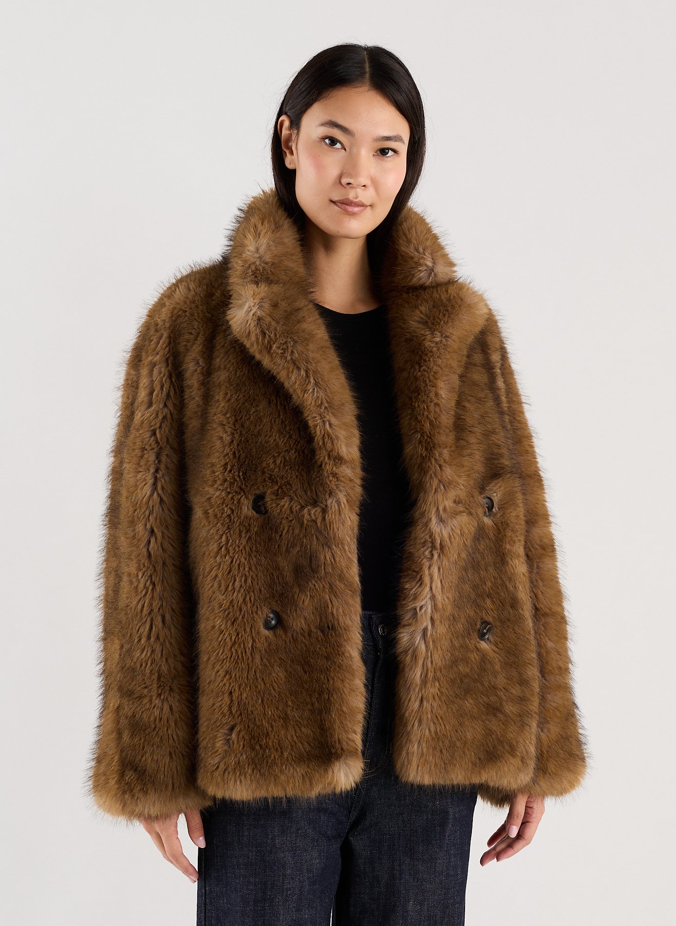 Coat with fur-lined tailored collar SAISON 1865 Beige