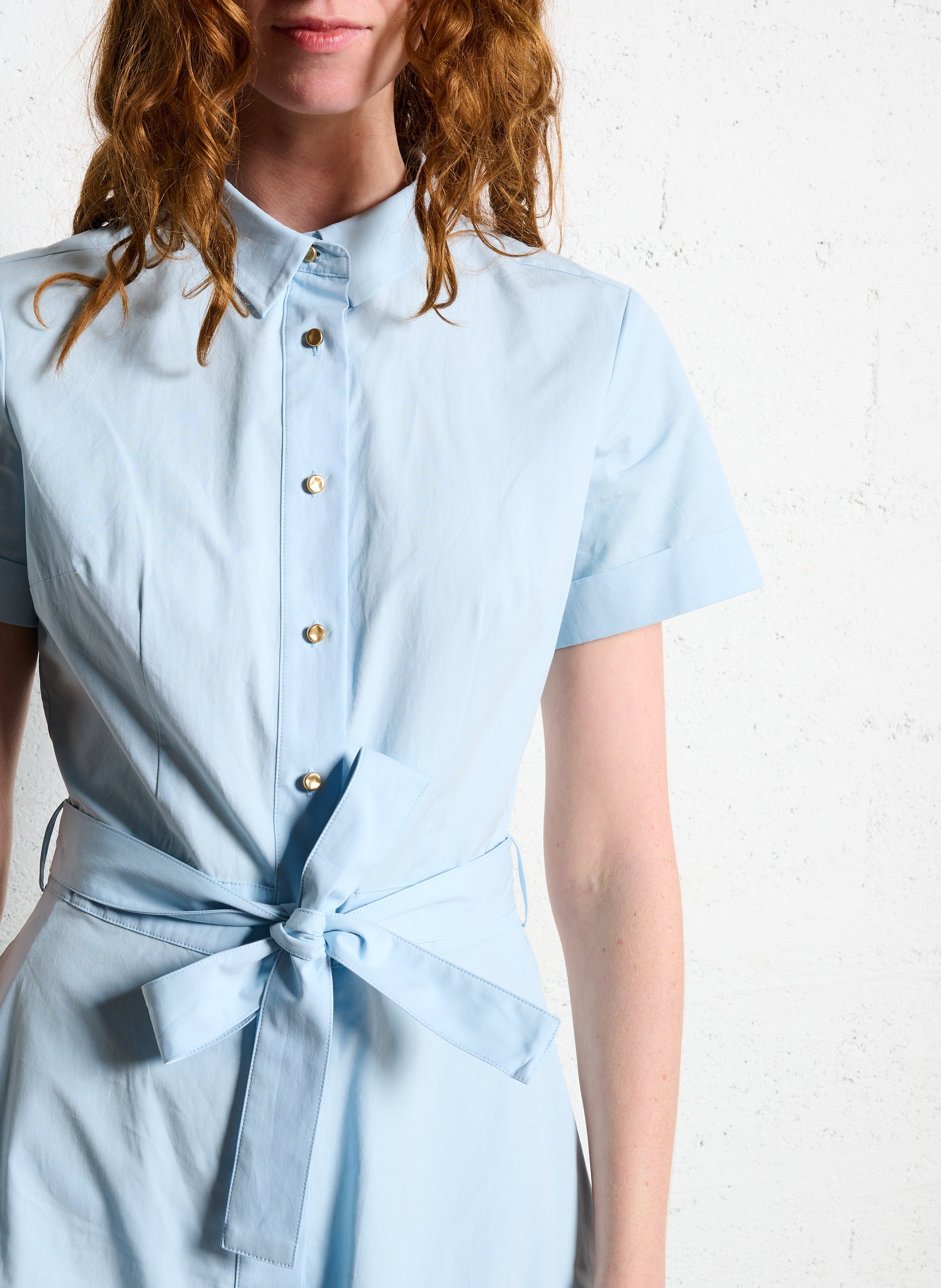 Overhemdjurk van katoen met ceintuur en klassieke kraag IKKS Blauw