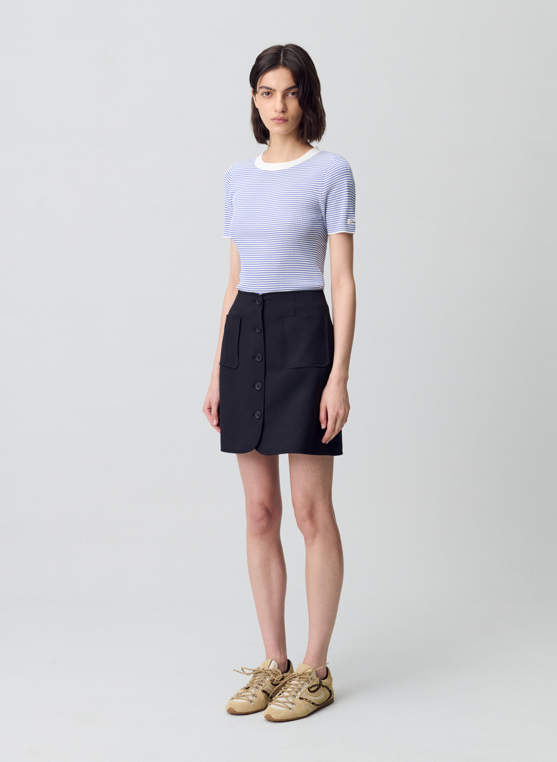 Fitted top in striped knit fabric Blue