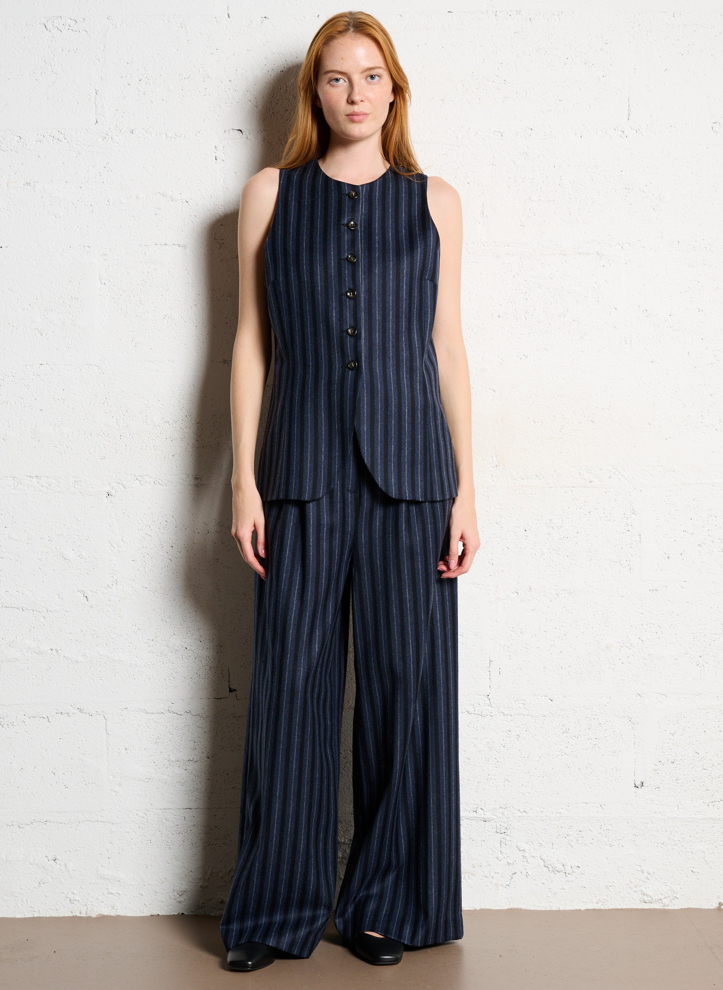 Striped straight wool blend vest SOPHIE+LUCIE Blue