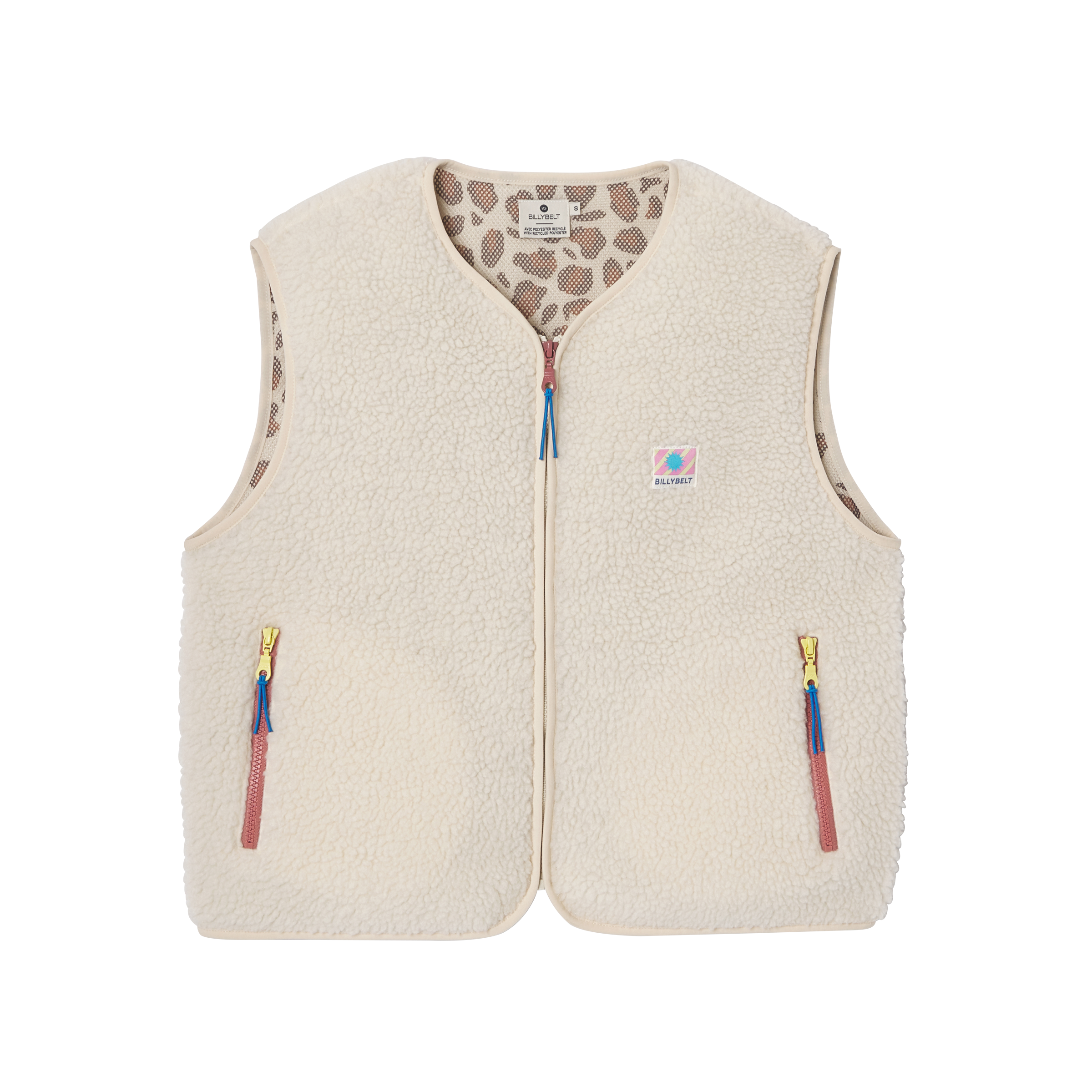 Sleeveless Sherpa Zip-Up Vest BILLYBELT Beige