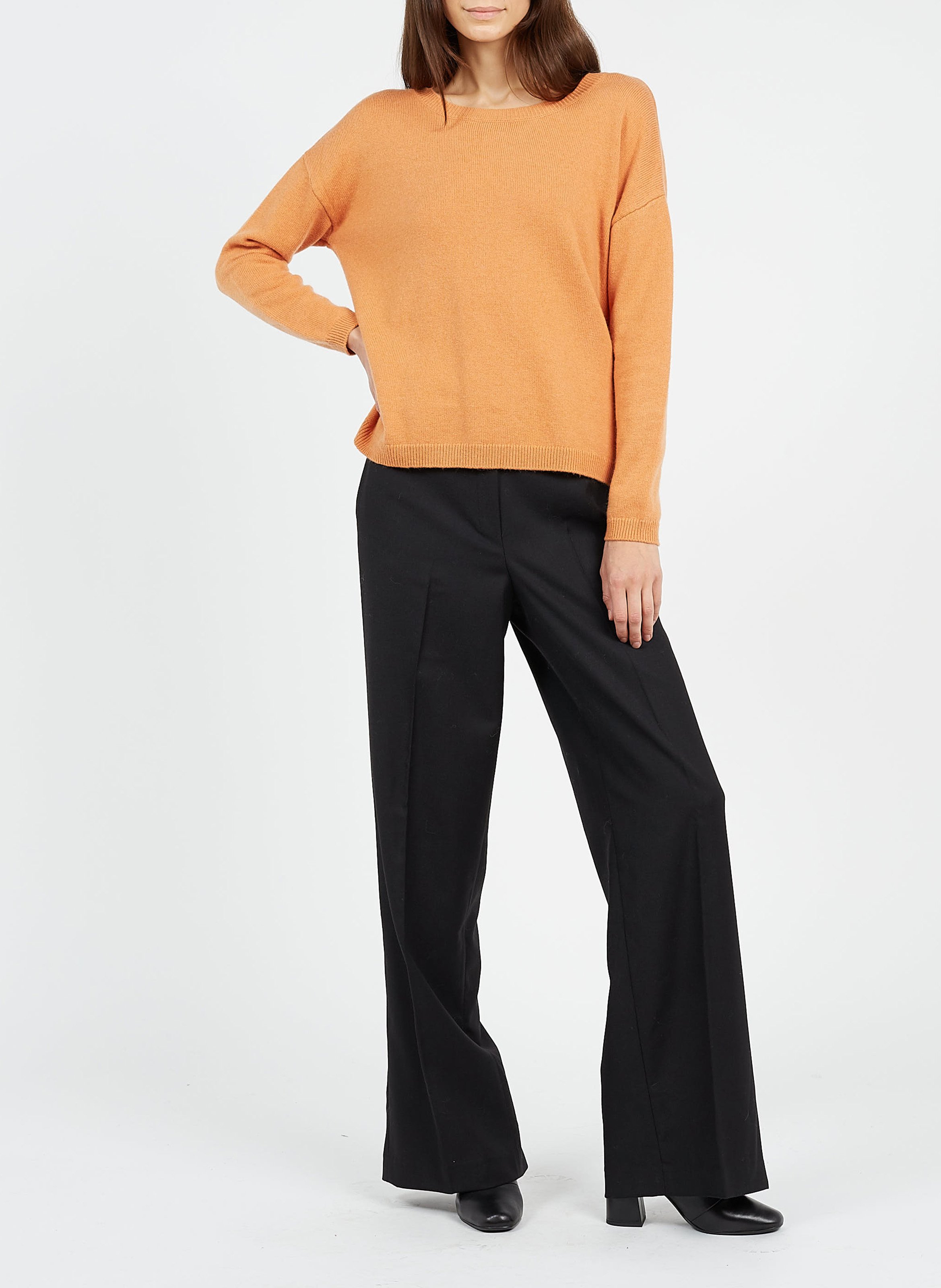 Wijde broek van scheerwol met hoge taille THEORY Zwart