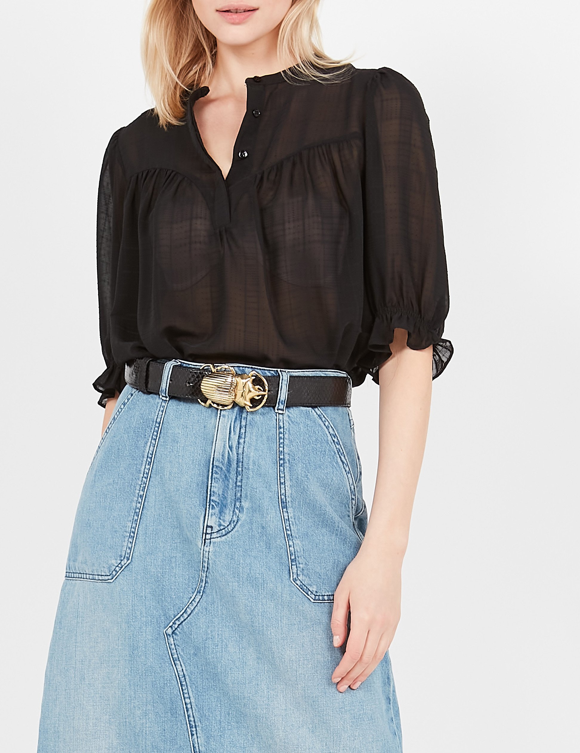 Ceinture en cuir de python CLARIS VIROT Noir