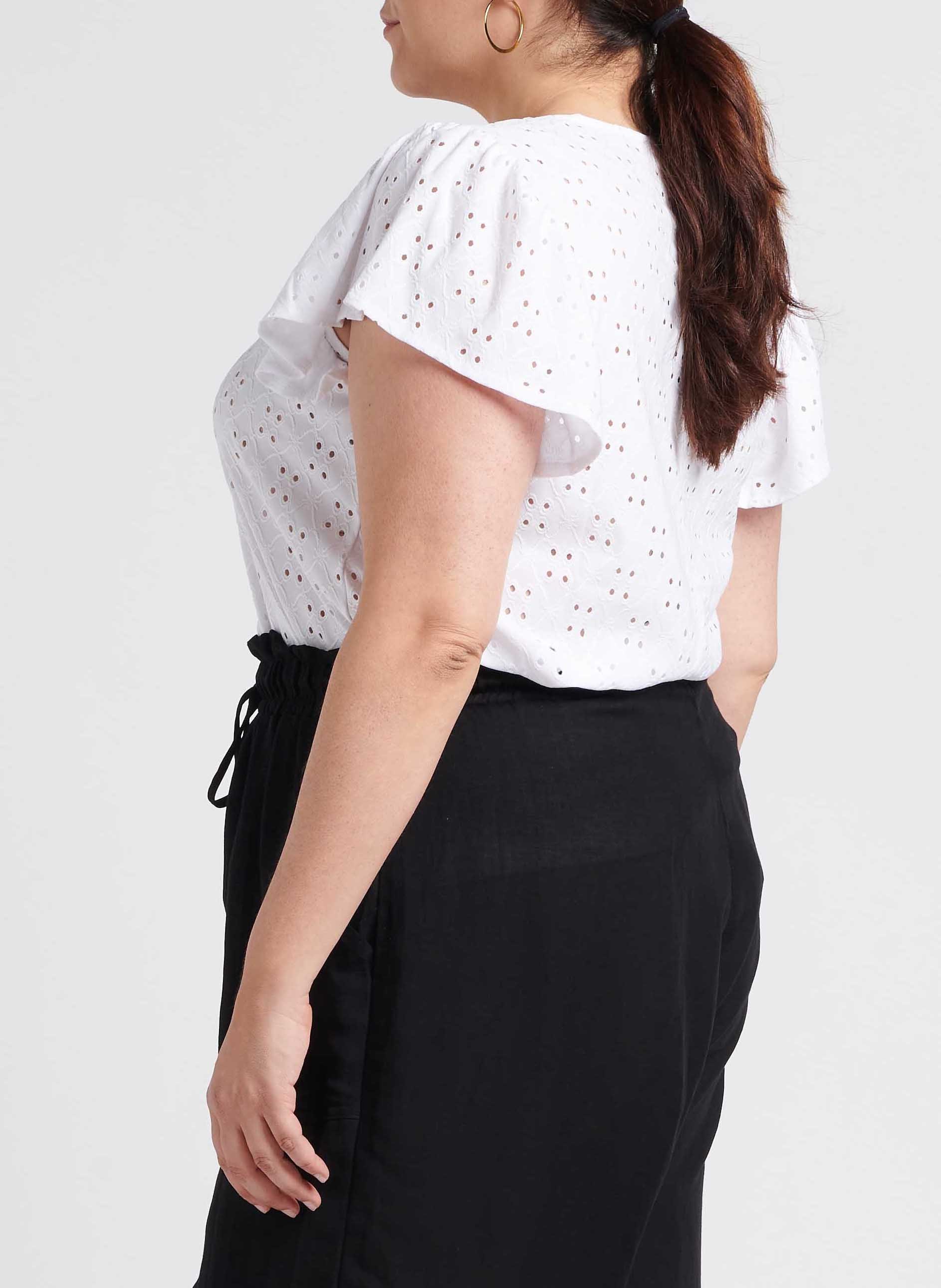 Round-neck top with openwork embroidery EVOKED White