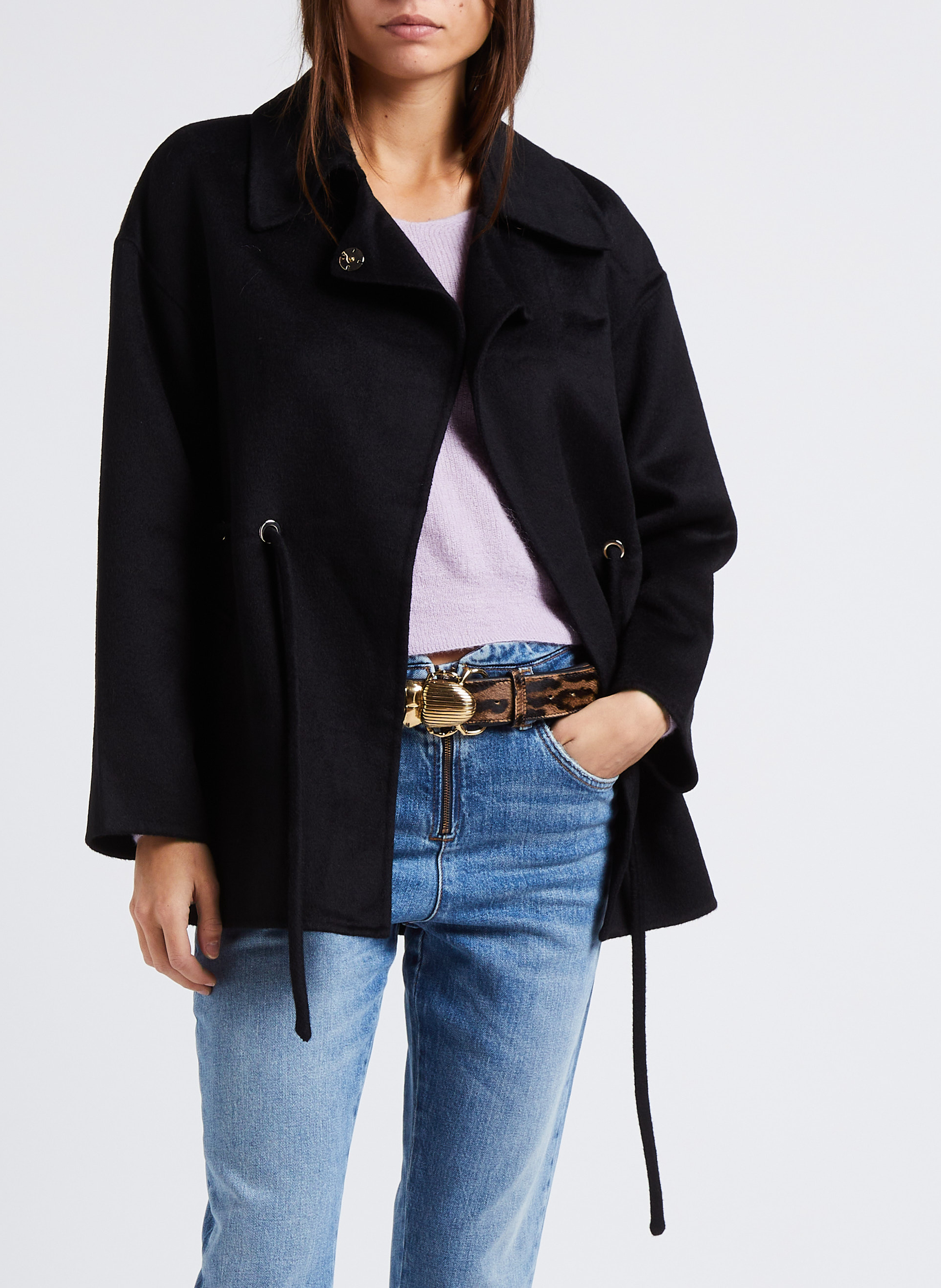 Ruimvallende jas met klassieke kraag | wolblend BA&SH Zwart