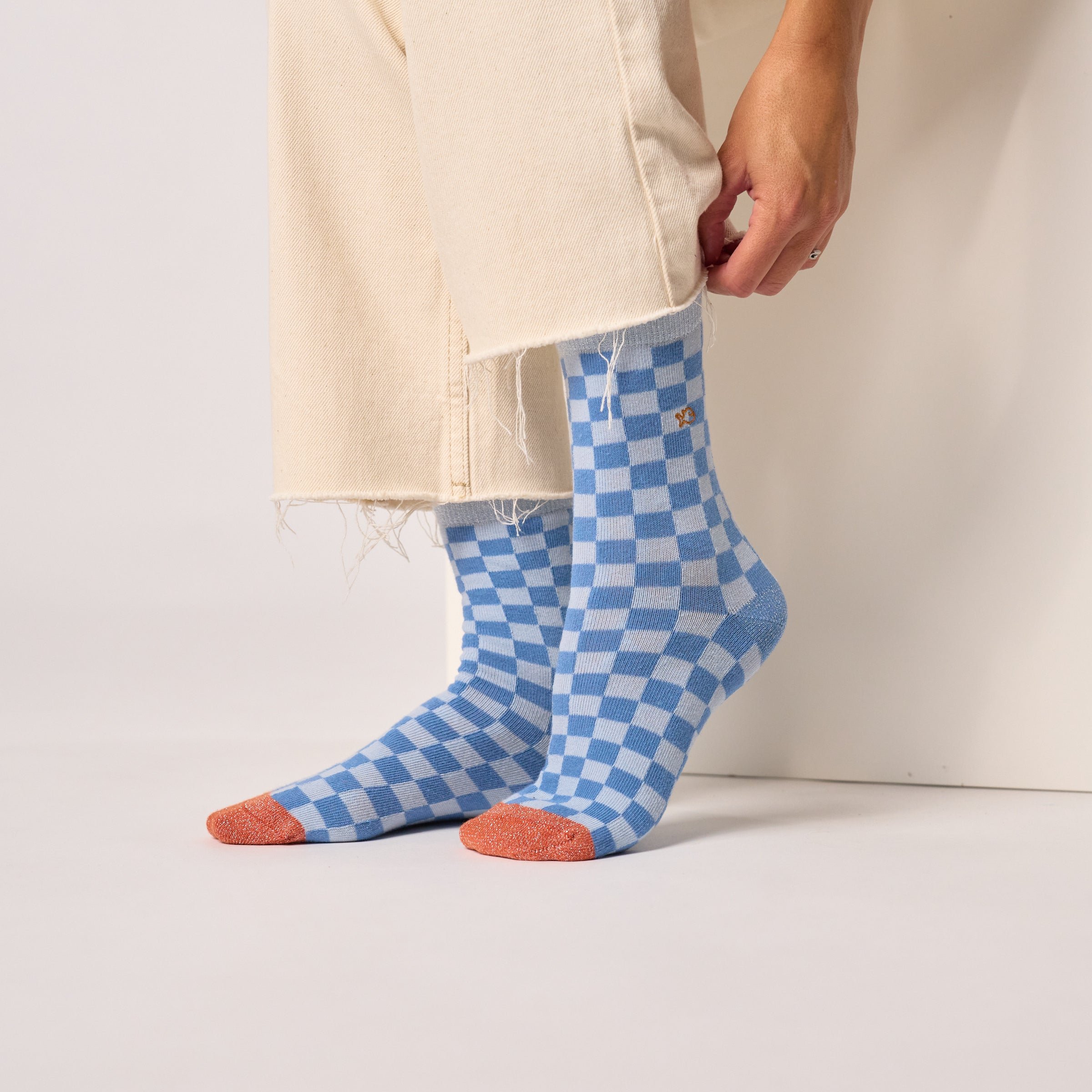 Combed cotton checkered socks BILLYBELT Blue