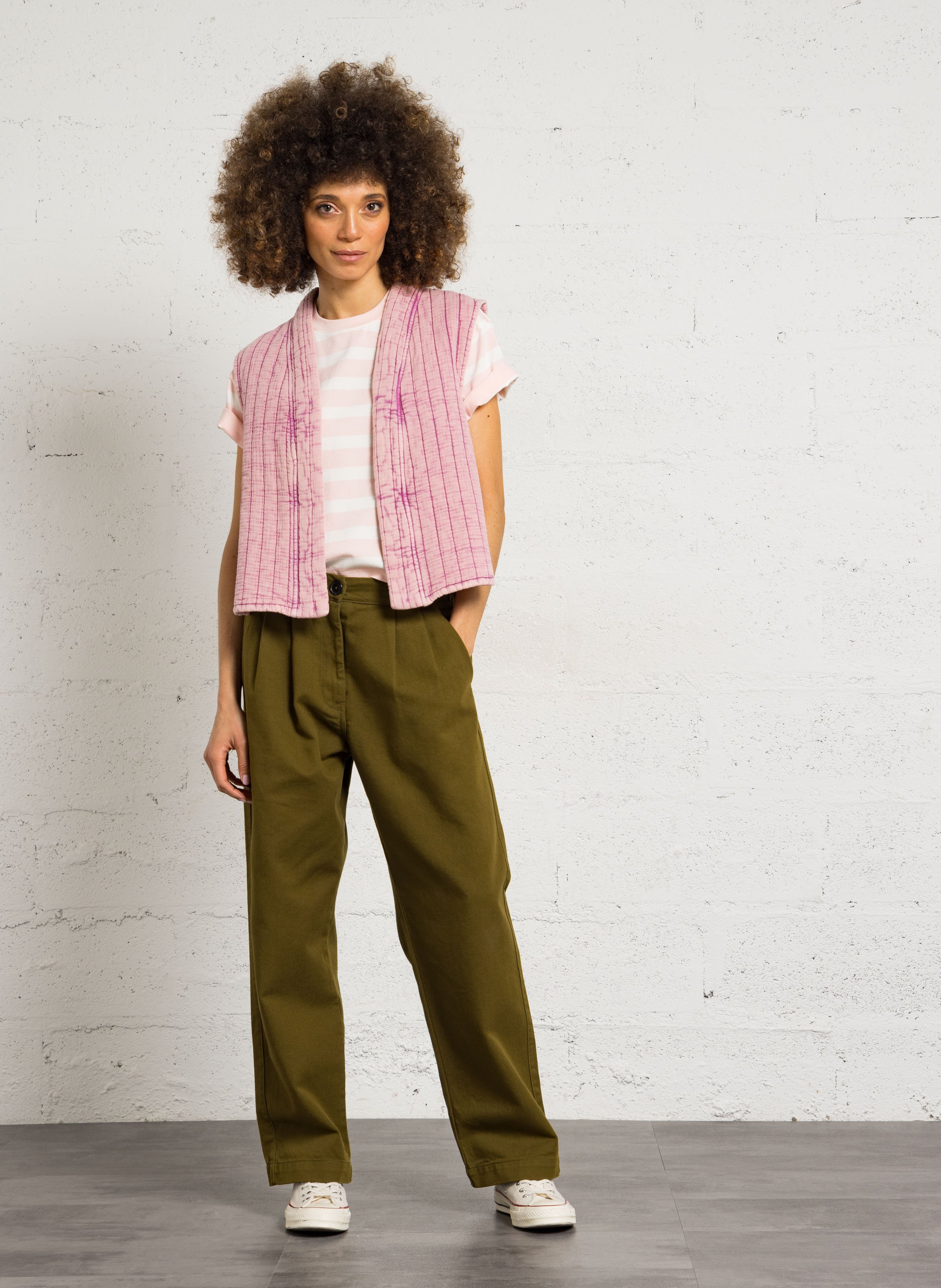 Tee-shirt oversize col rond en coton DES PETITS HAUTS Rose