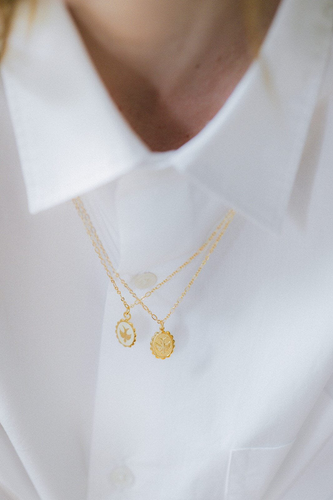 Gold-plated enamel dove necklace Silver