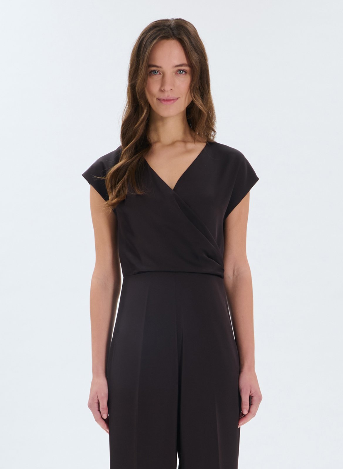 Wijde, glanzende jumpsuit ZAPA Bruin