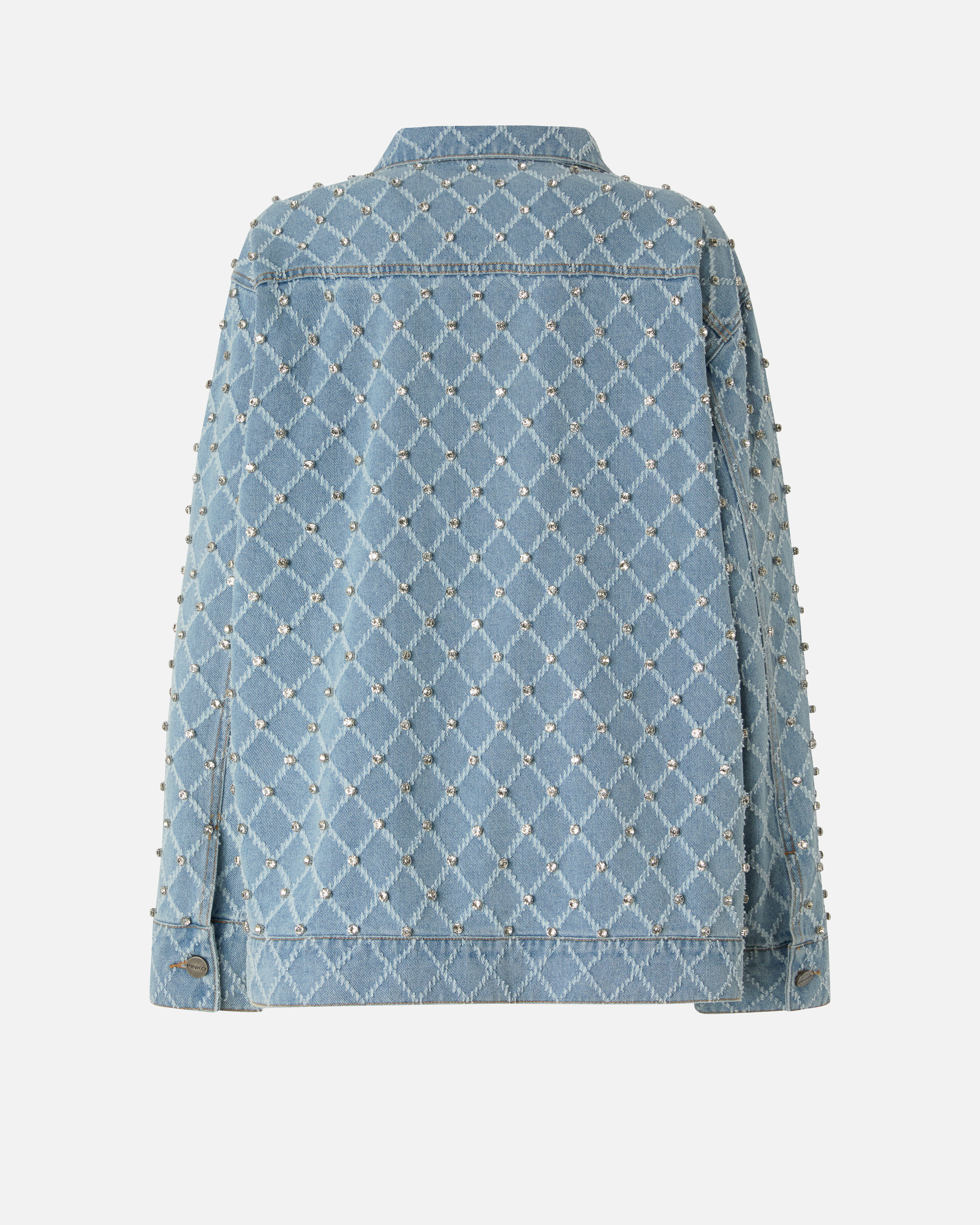 Denim jacket with diamond-shaped patterns and rhinestones PINKO Blue