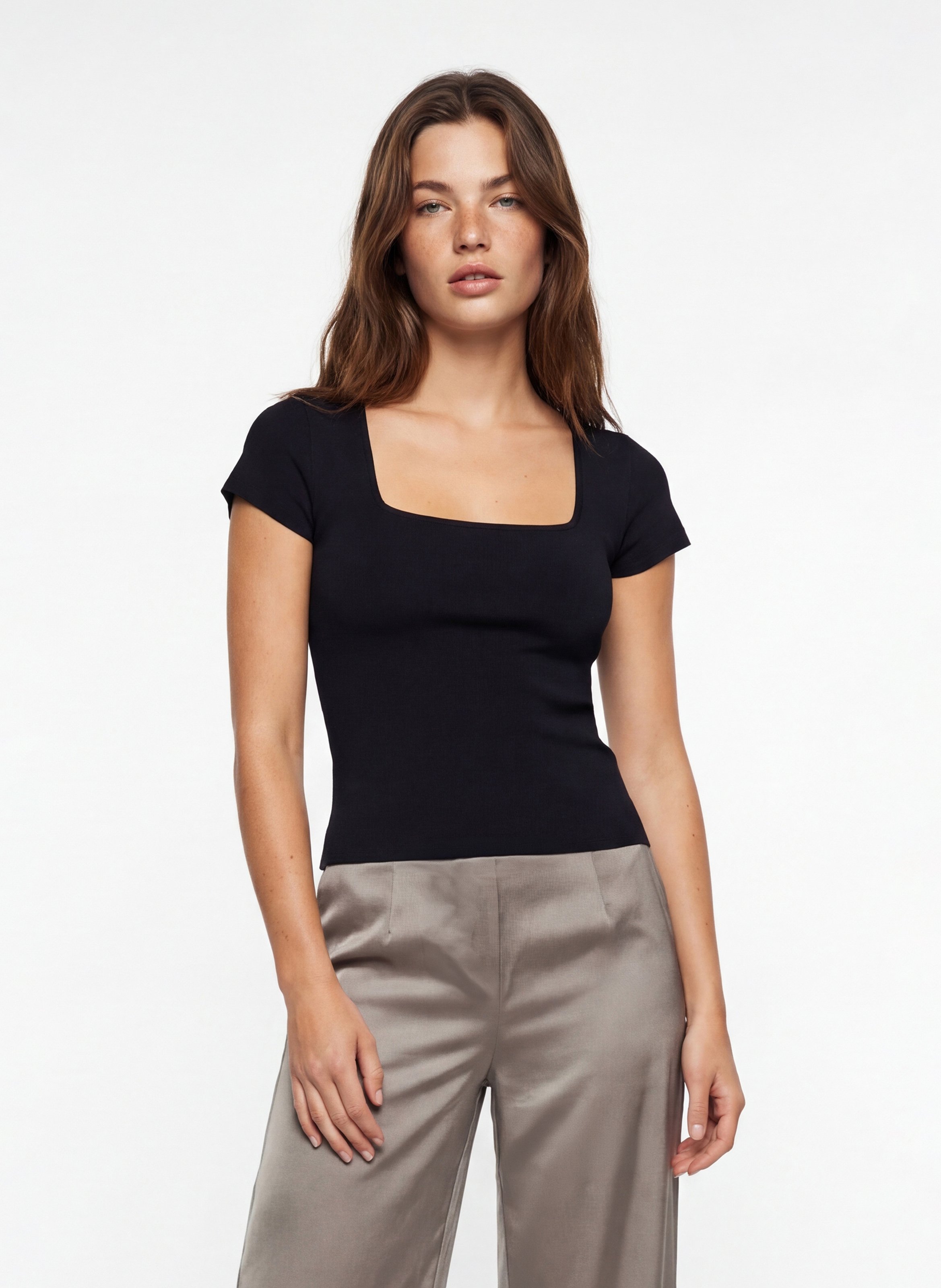 Square-neck cotton-blend top KOOKAI Black
