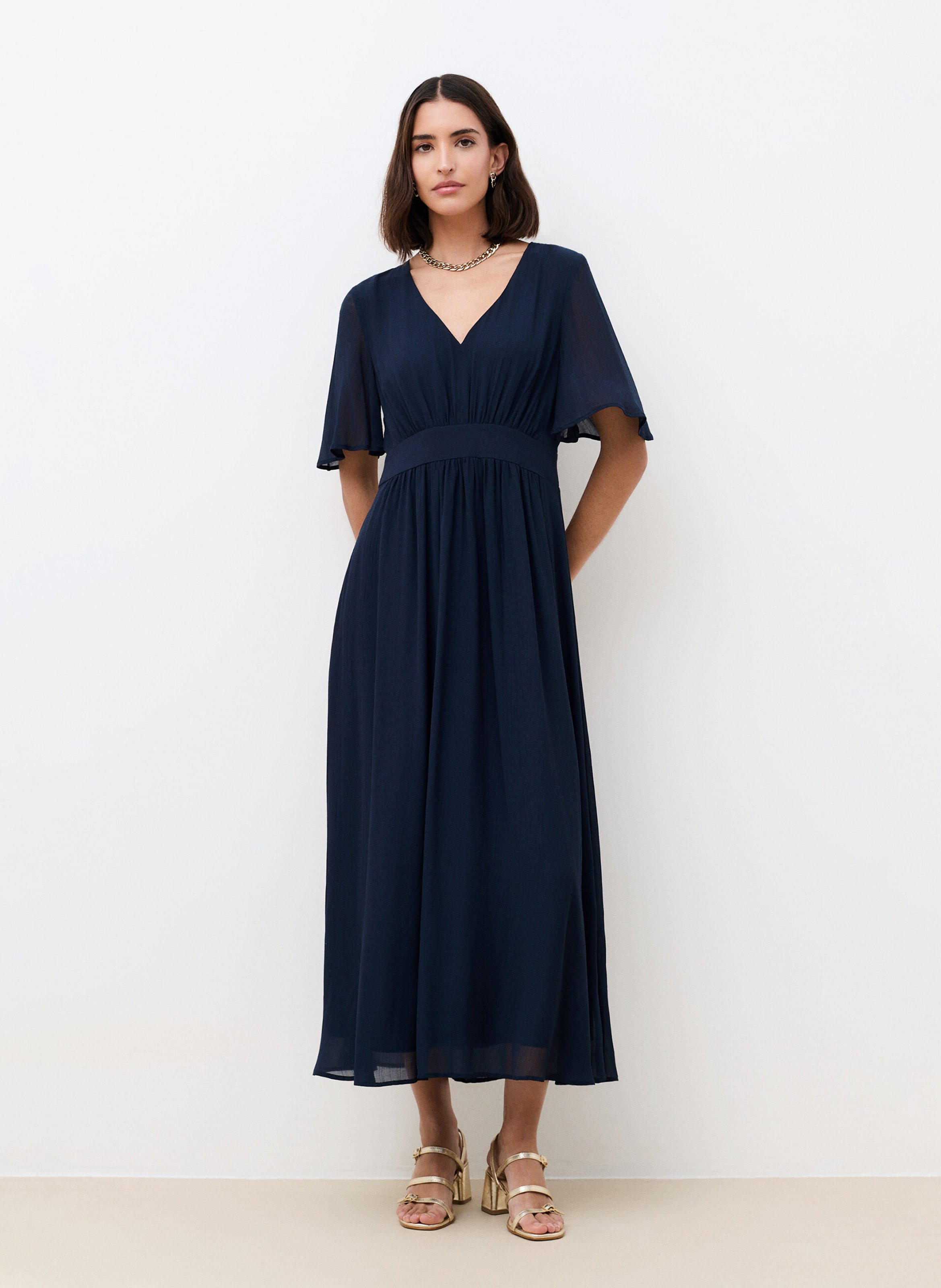 Robe longue col V CAROLL Bleu