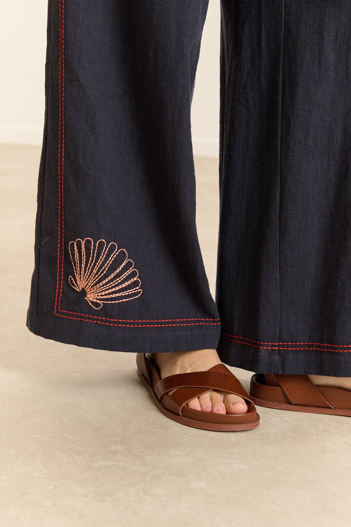 Wide elasticated trousers with embroidery GARANCE PARIS Blue