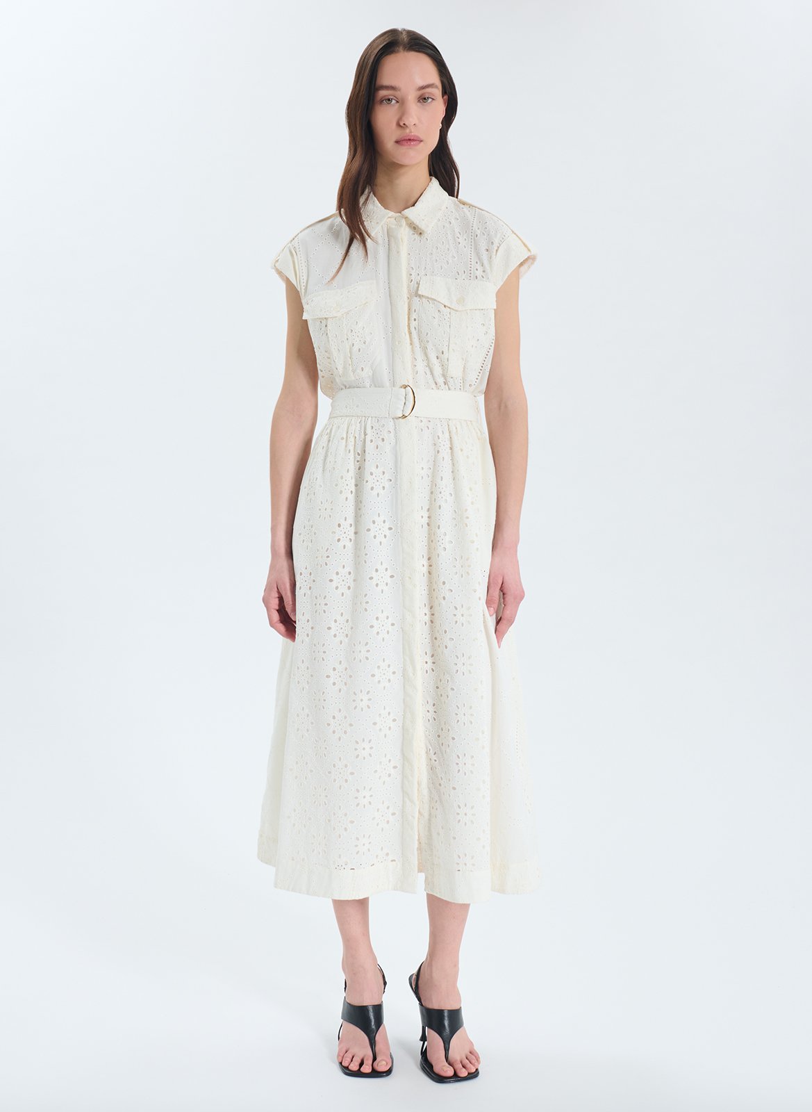 Robe midi brodée ZAPA Blanc
