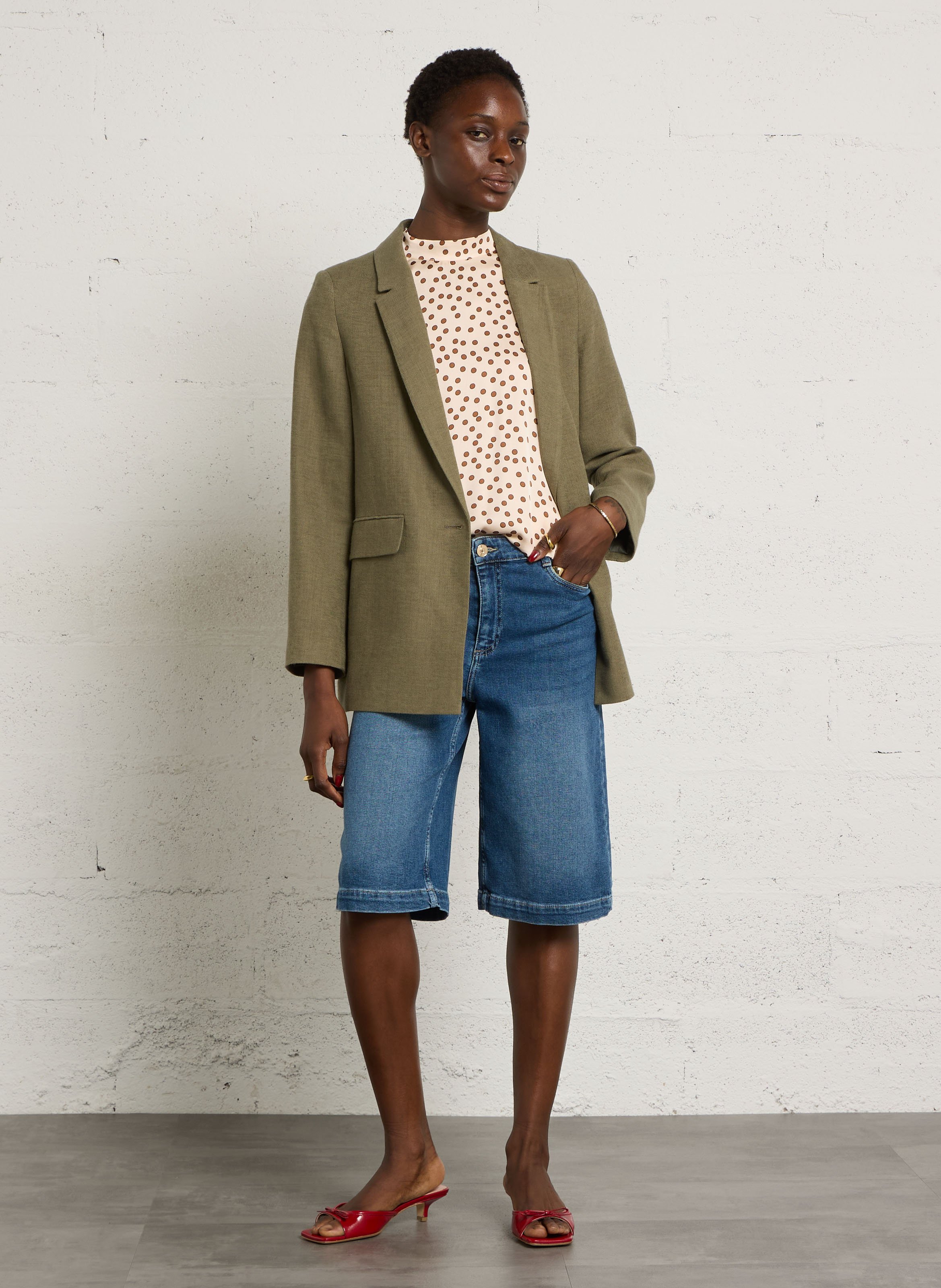Straight linen and cotton jacket MAISON 123 Khaki