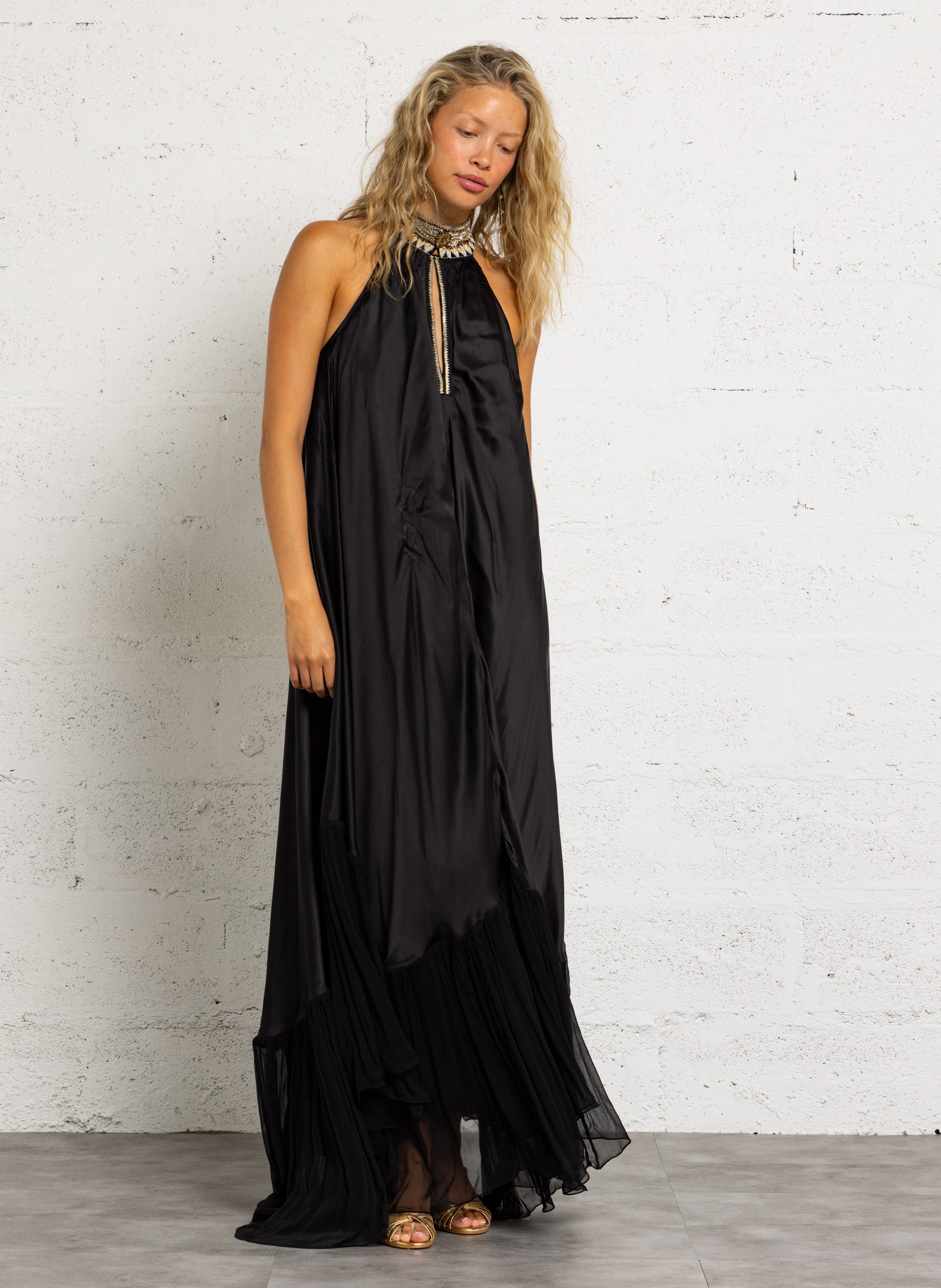 Robe longue effet satiné MES DEMOISELLES Noir