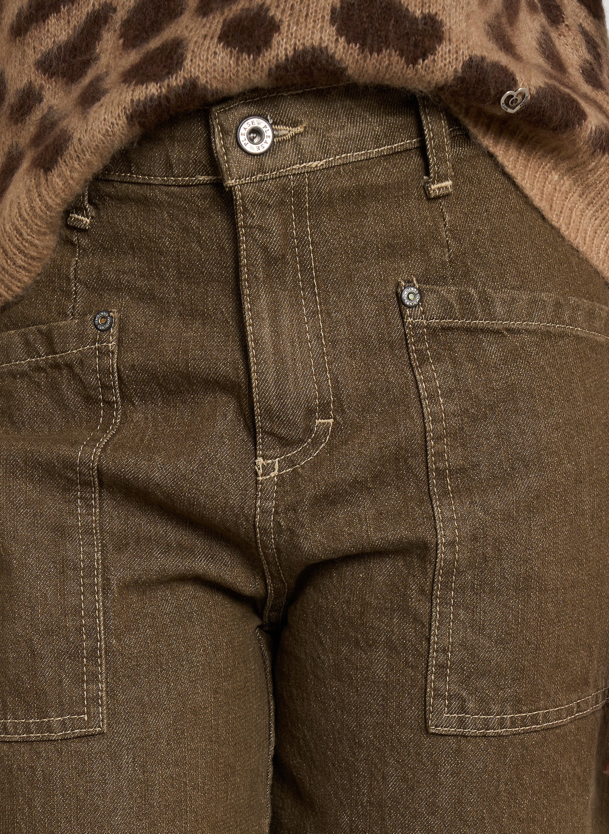 Wide-leg cotton-blend jeans PLEASE Brown