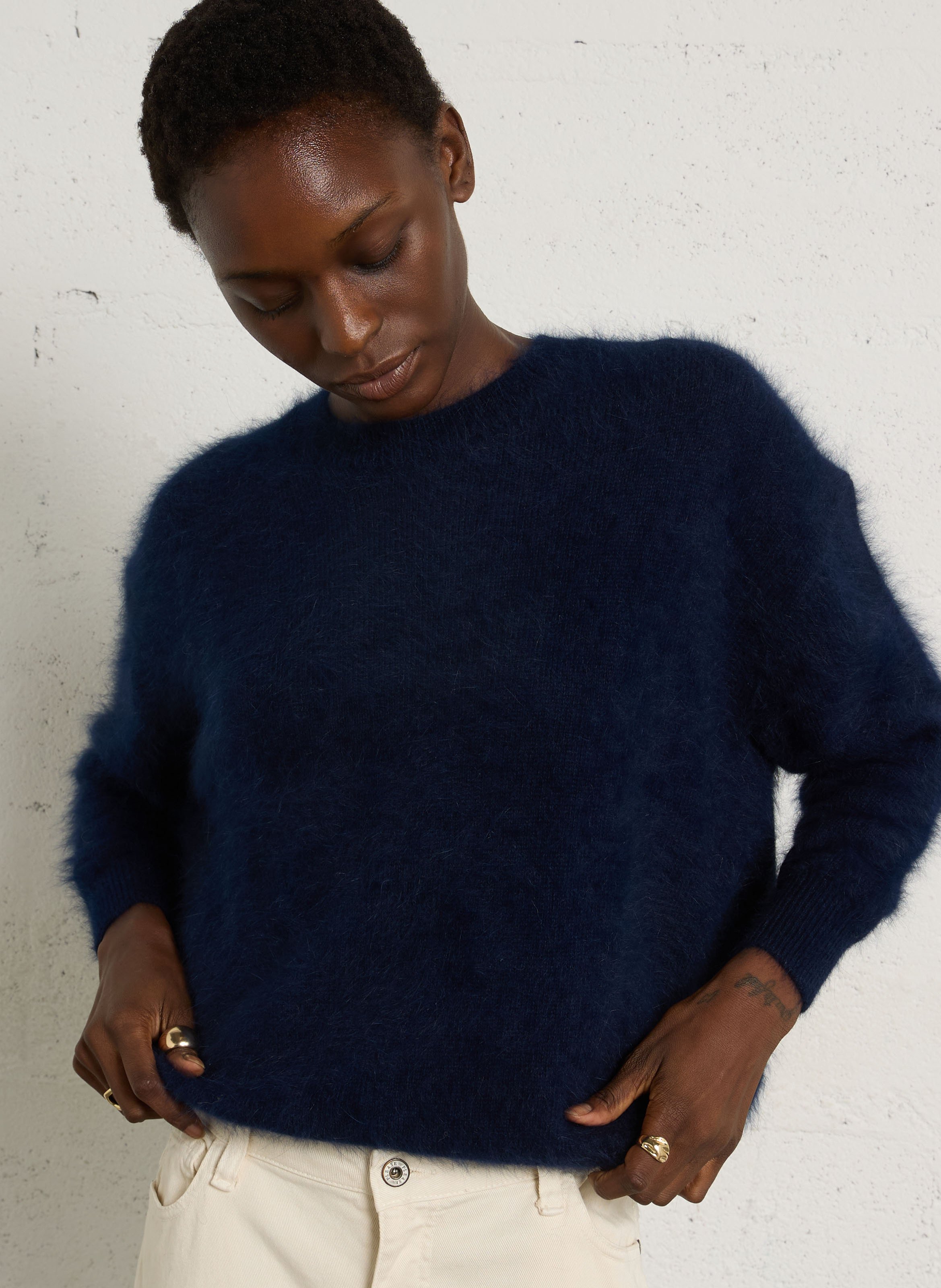 Oversize Rundhalsausschnitt-Pullover aus gemischtem Angora BELLEROSE