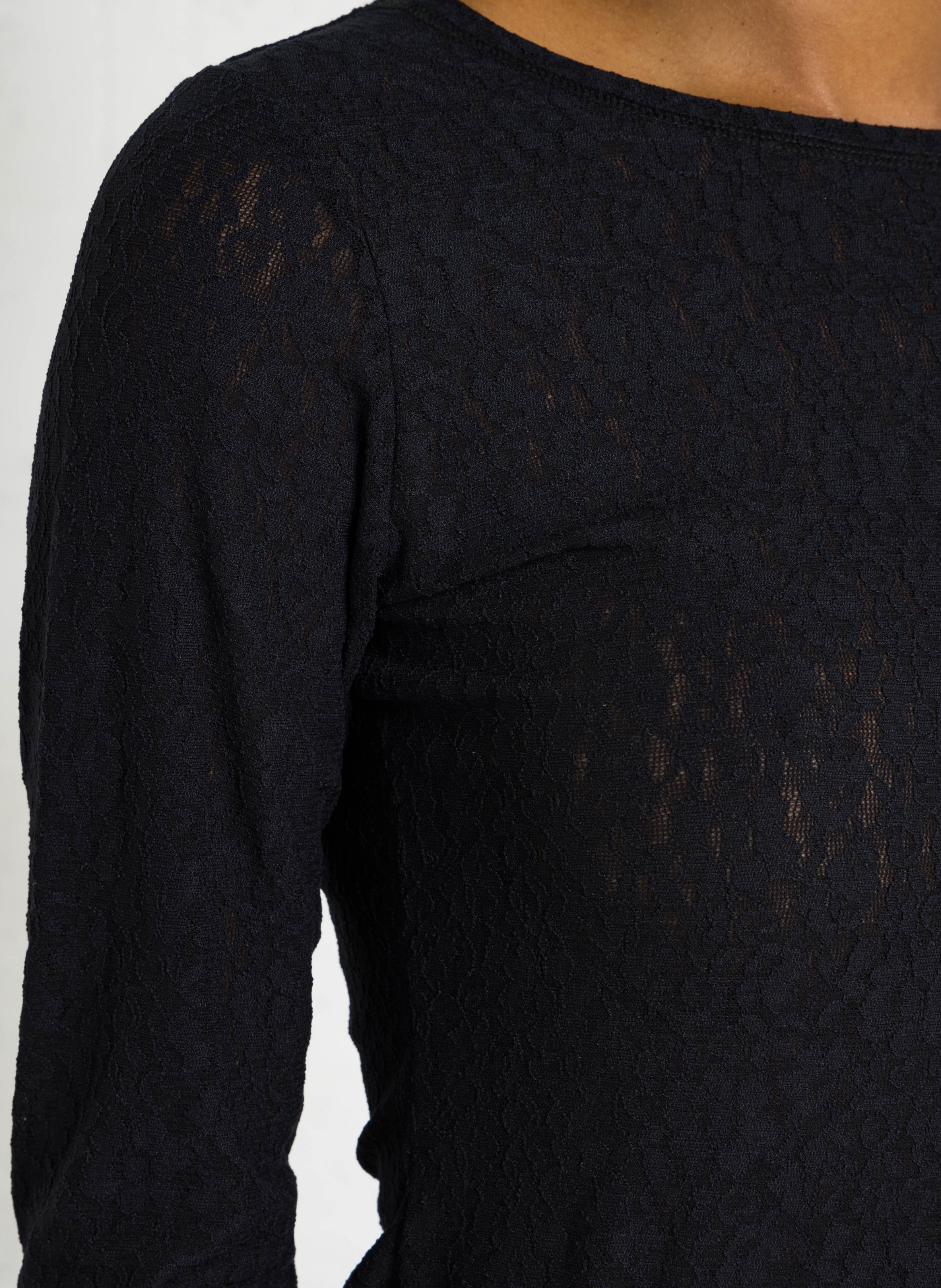 Round neck lace straight fit t-shirt SUNCOO Black