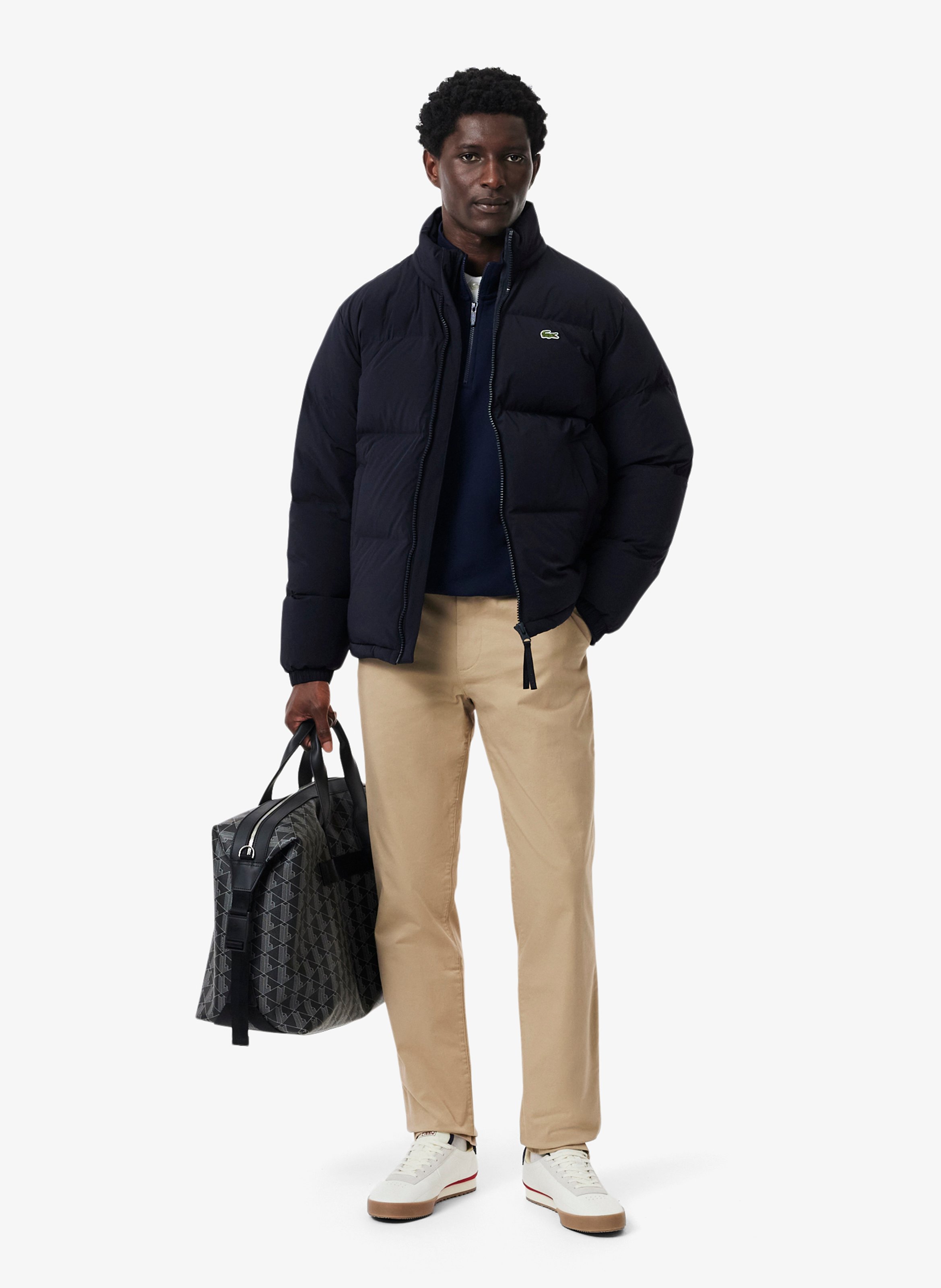 Straight quilted jacket with high collar and water-repellent hood LACOSTE Blue