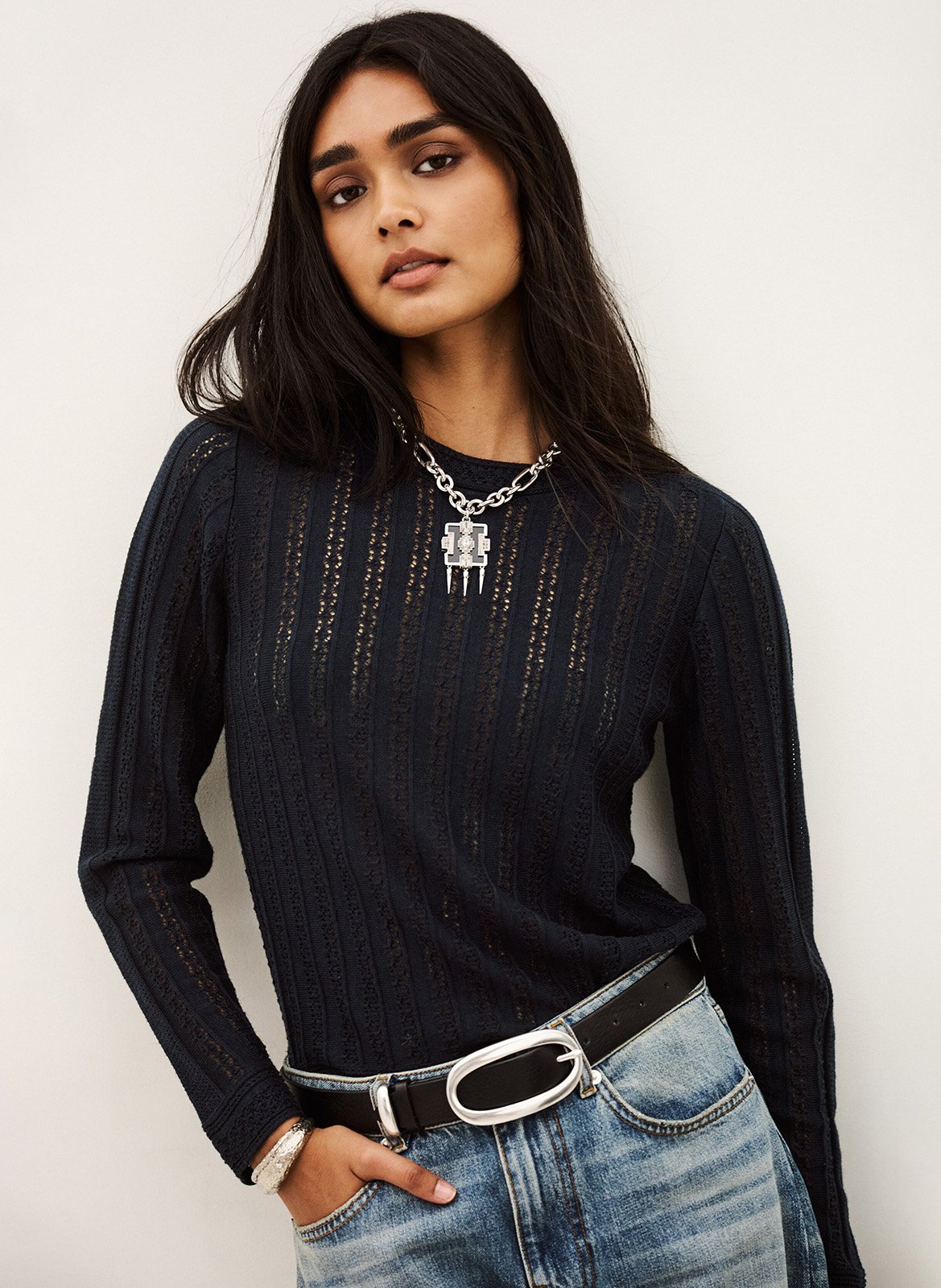 Pull droit col rond en laine mélangée BA&SH Bleu