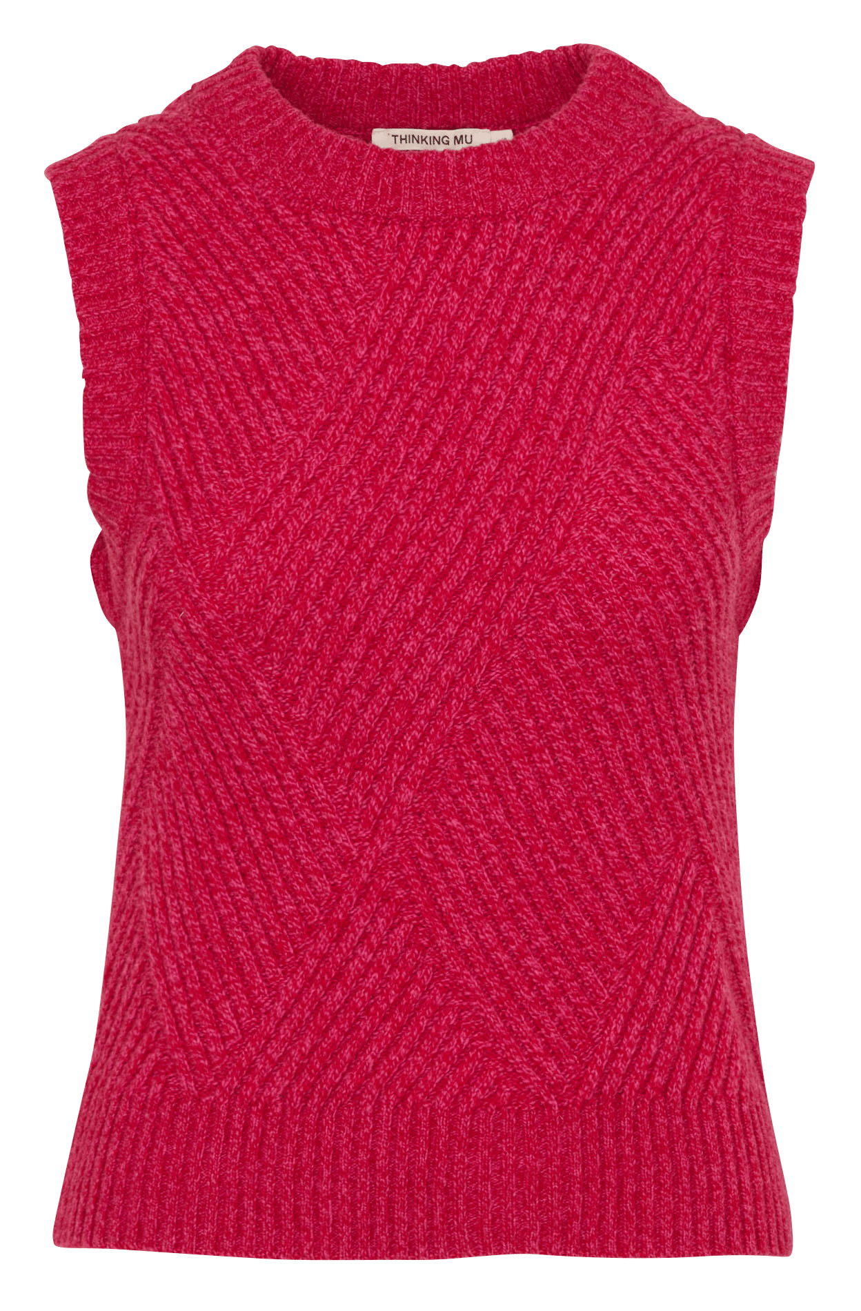 Pull droit sans manches col rond en laine THINKING MU Rouge