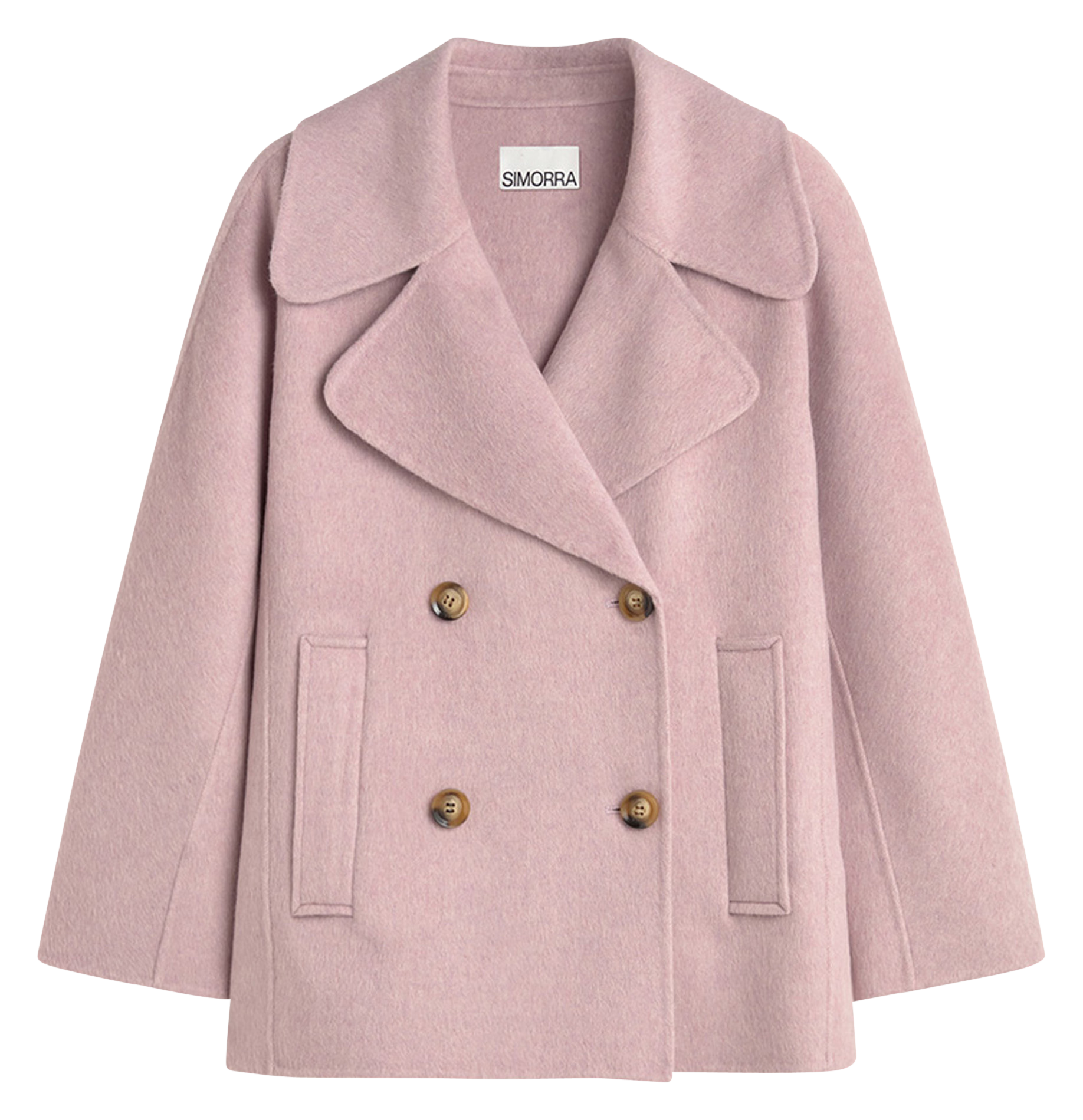 Manteau boutonné uni en laine mélangée SIMORRA Rose