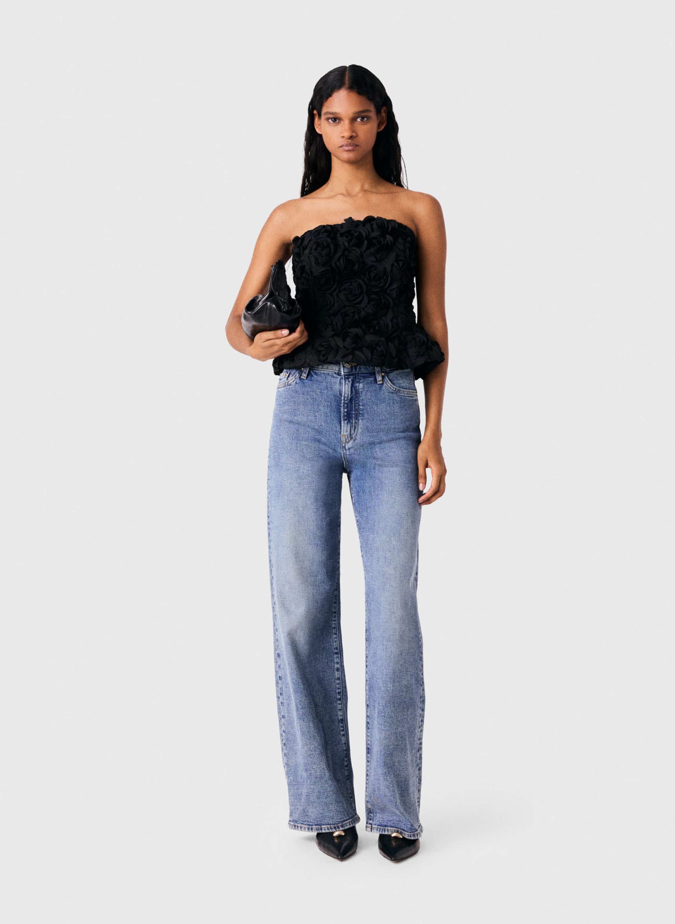 Top bustier versierd met bloemen MAJE Zwart