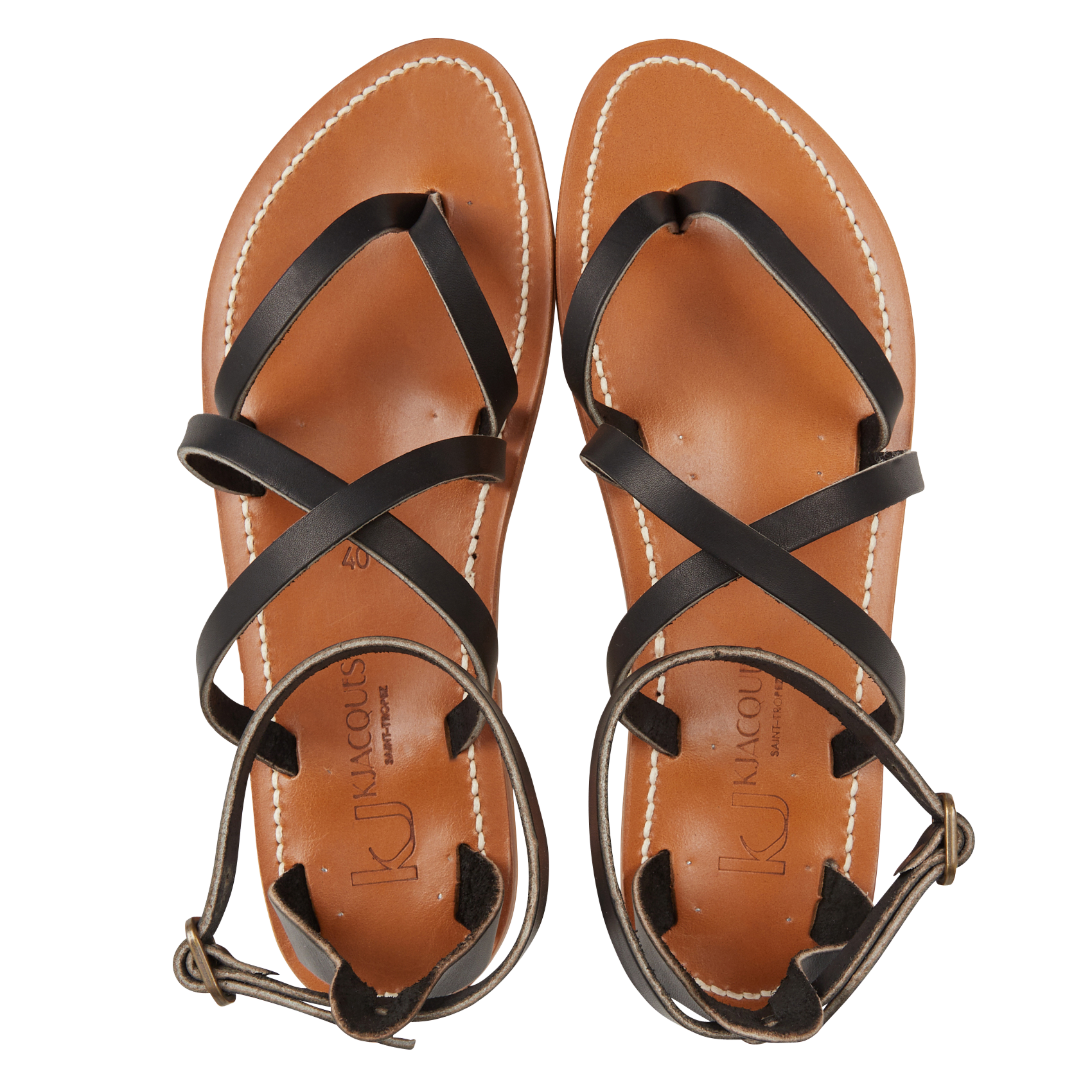 Flat leather sandals K JACQUES Black