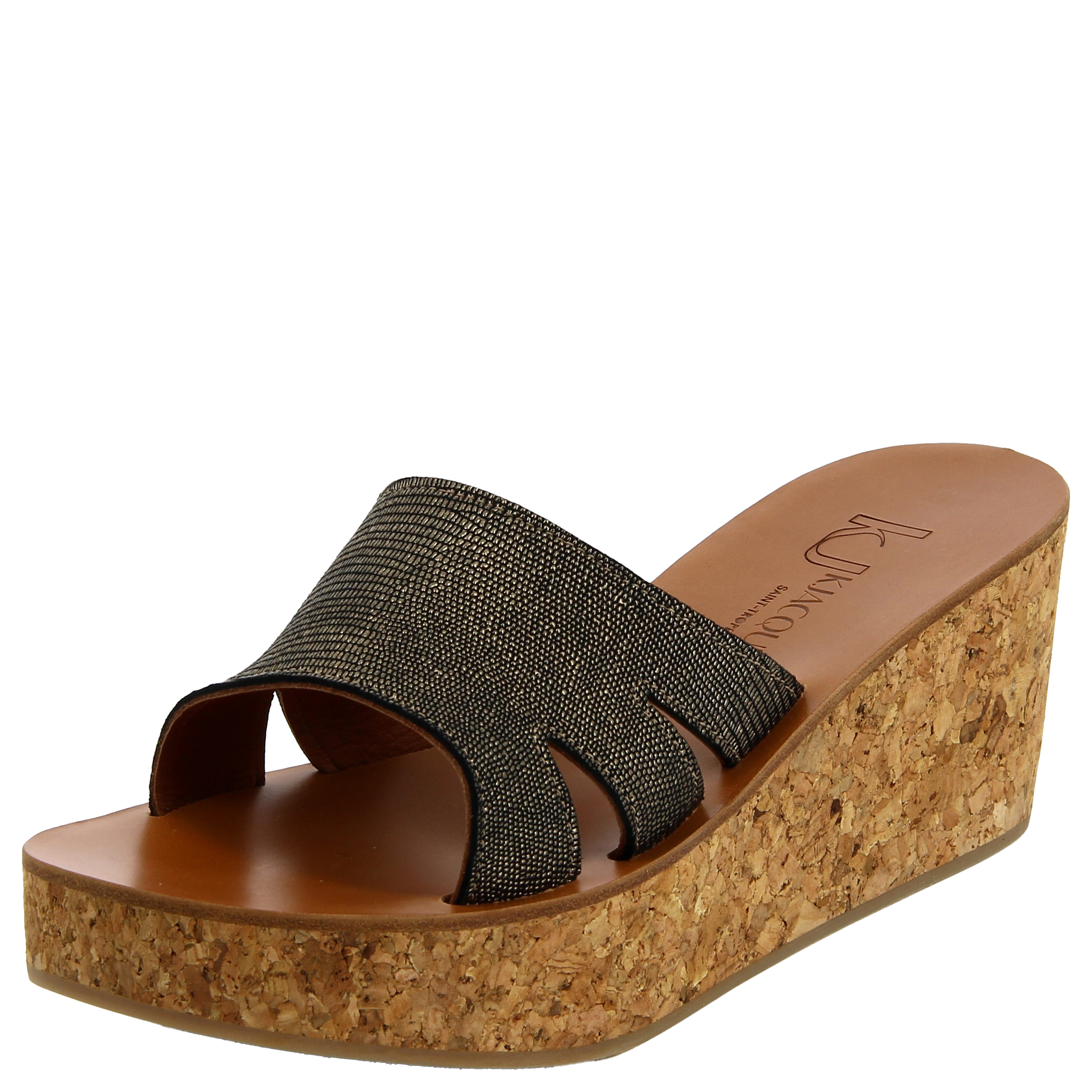 Textured leather open wedge sandals K JACQUES Black