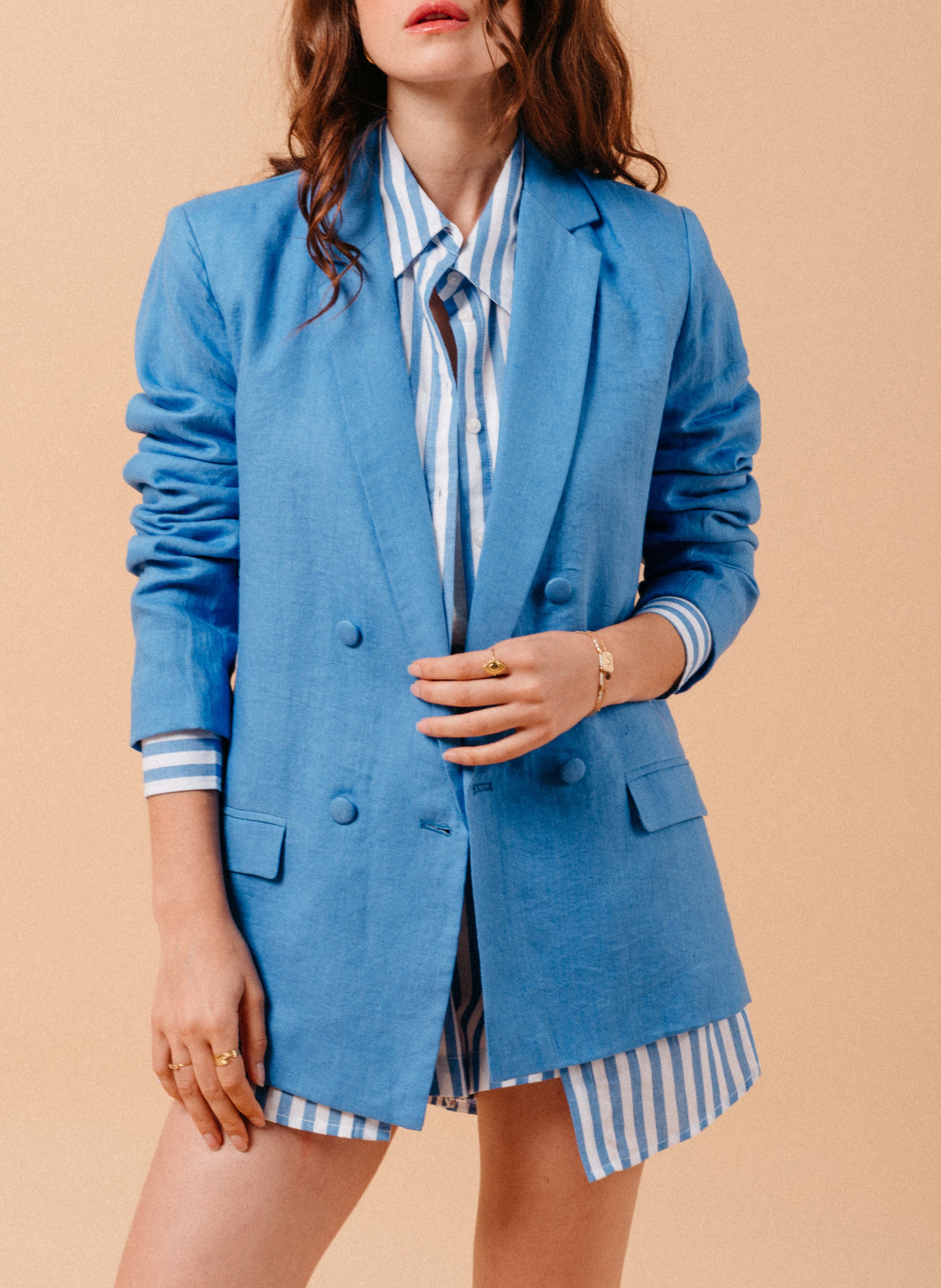 Blazer à double croisure en lin GRACE ET MILA Bleu