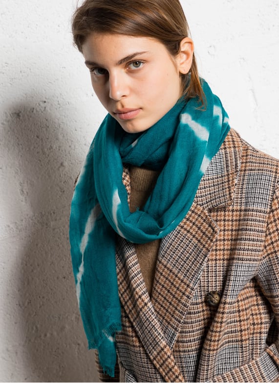 Bleu Foulard Laine Foulard Imprimé En Laine Bleu Saison 1865 Femme