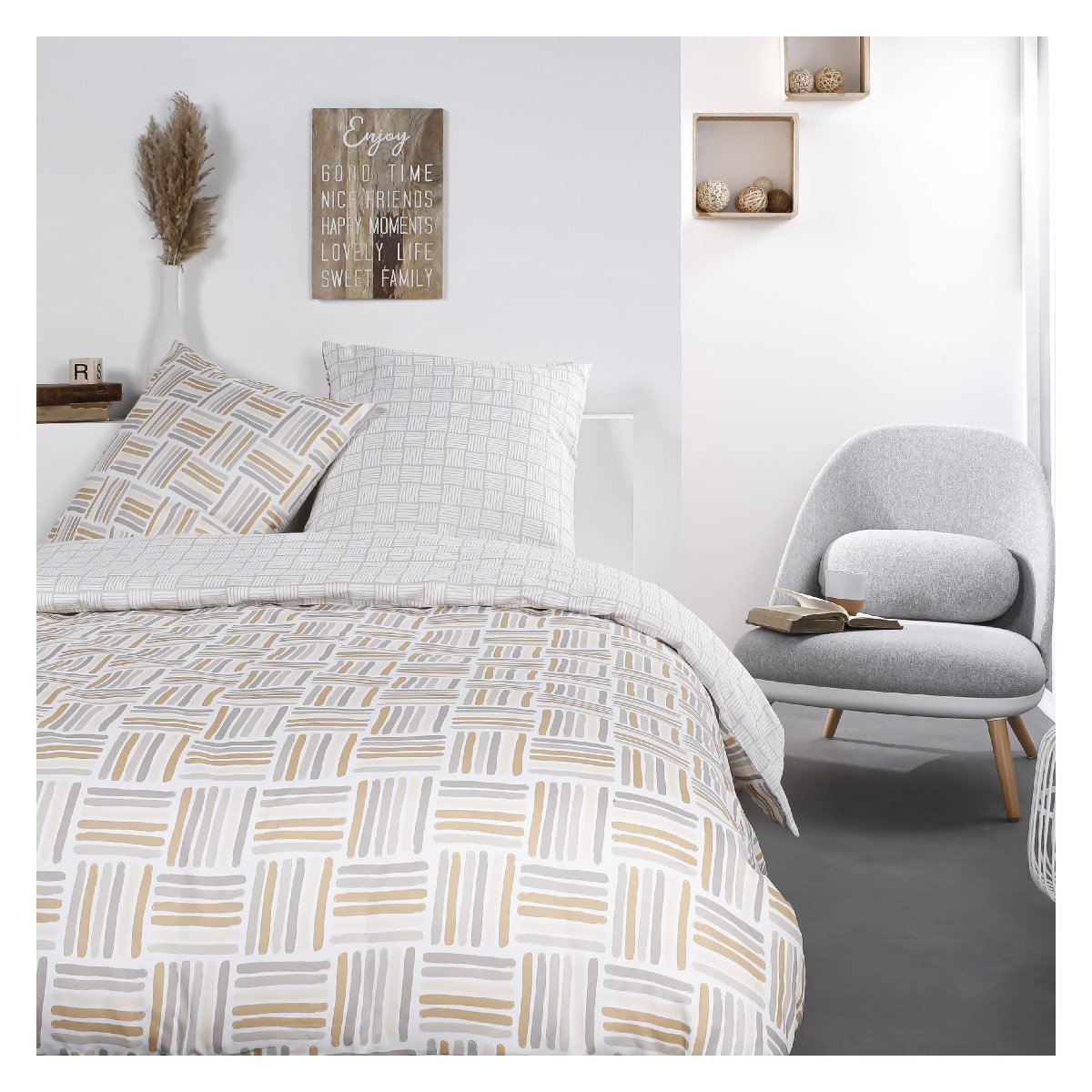 Printed cotton zippered bed set TODAY LINGE DE MAISON Beige