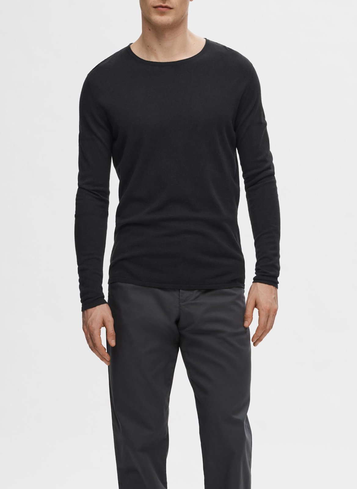 Pull col rond regular-fit en coton bio mélangé  SELECTED Noir