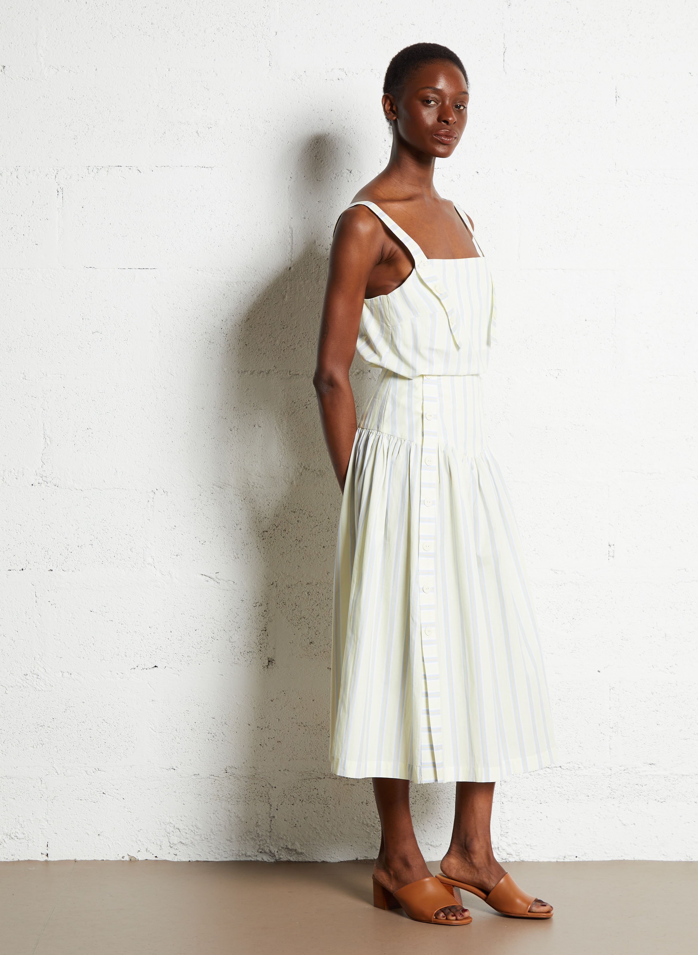 Geknöpfter Midirock mit Streifen THE TINY BIG SISTER Gelb