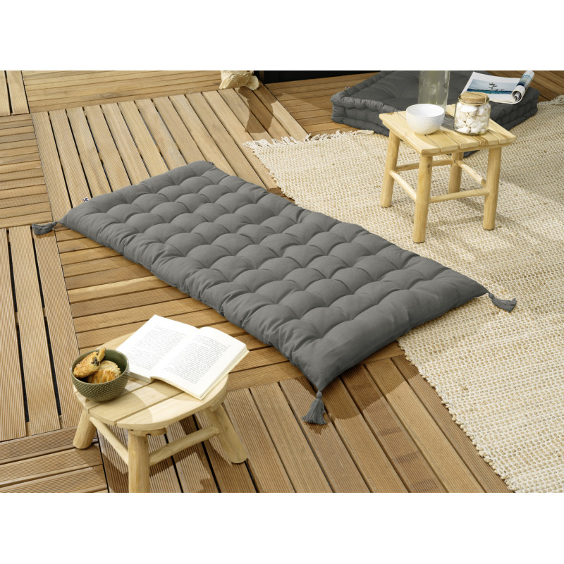 Floor cushion with water-repellent pompons L'EFFET PAPILLON Grey
