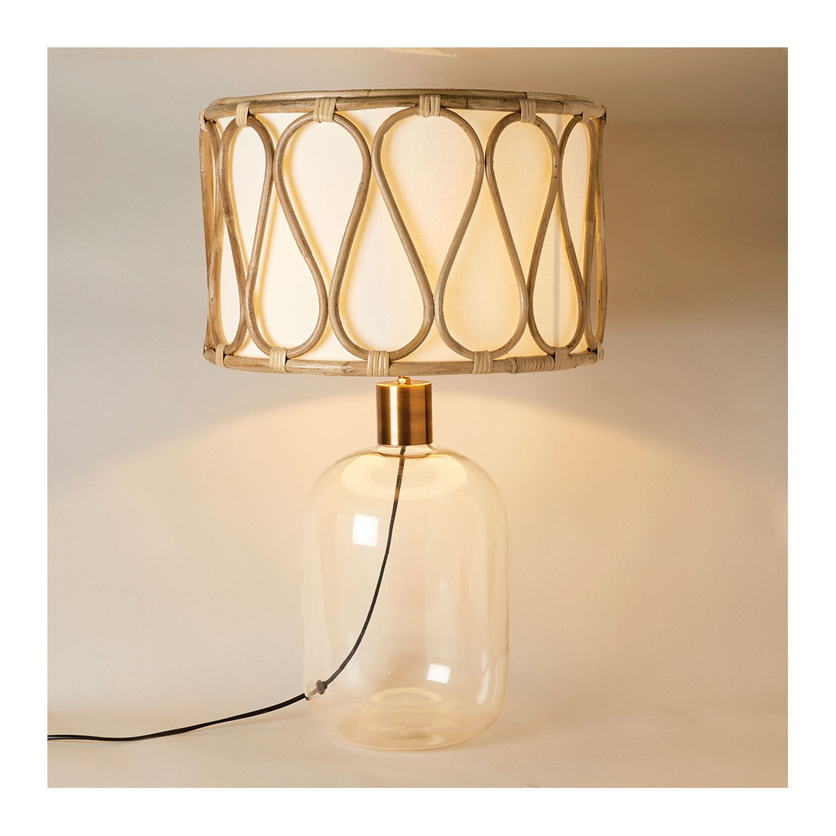 Rattan and cotton cylinder lampshade BLANC D'IVOIRE White