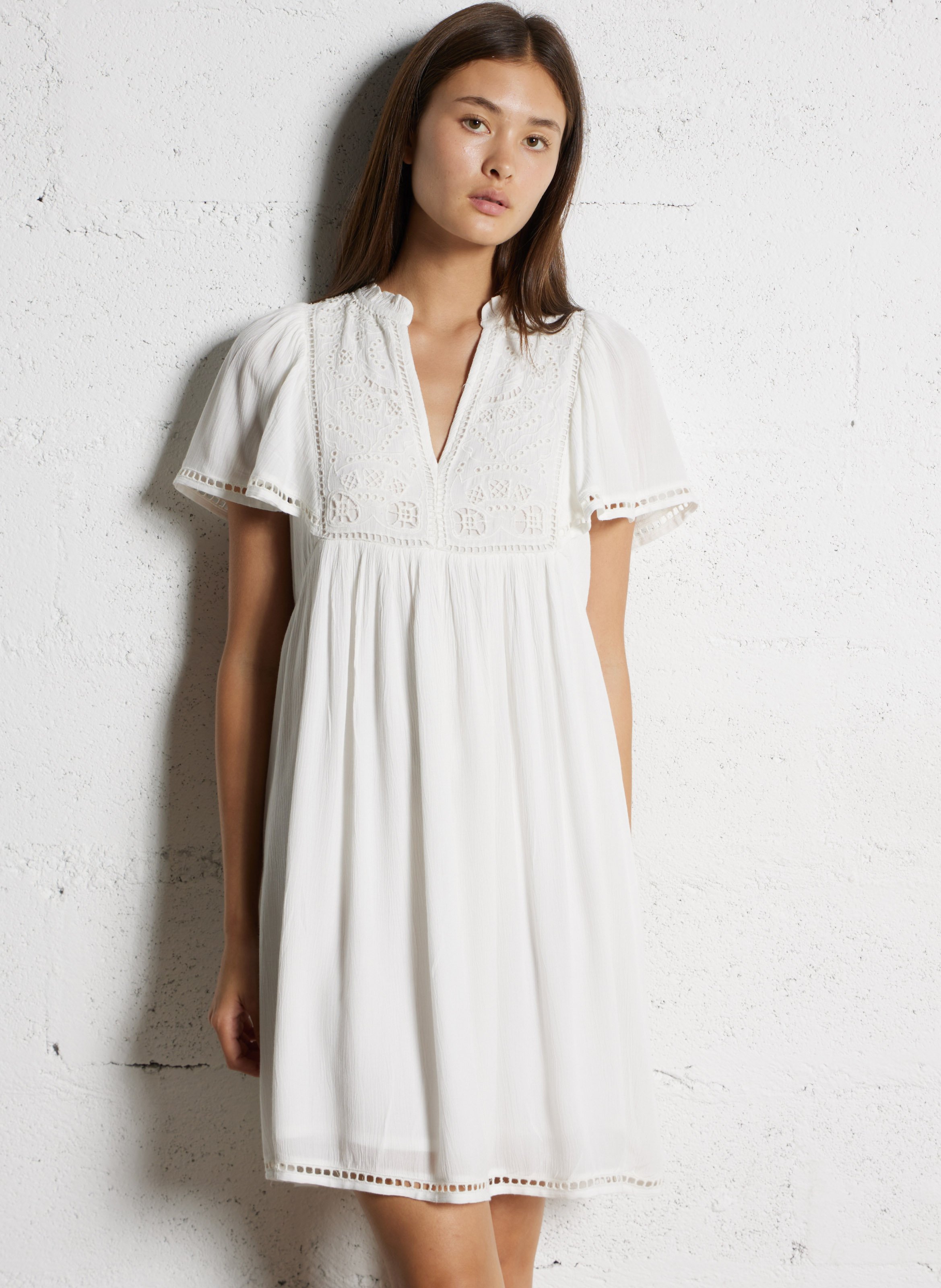 Vestido corto con cuello de pico MAISON 123 Blanco