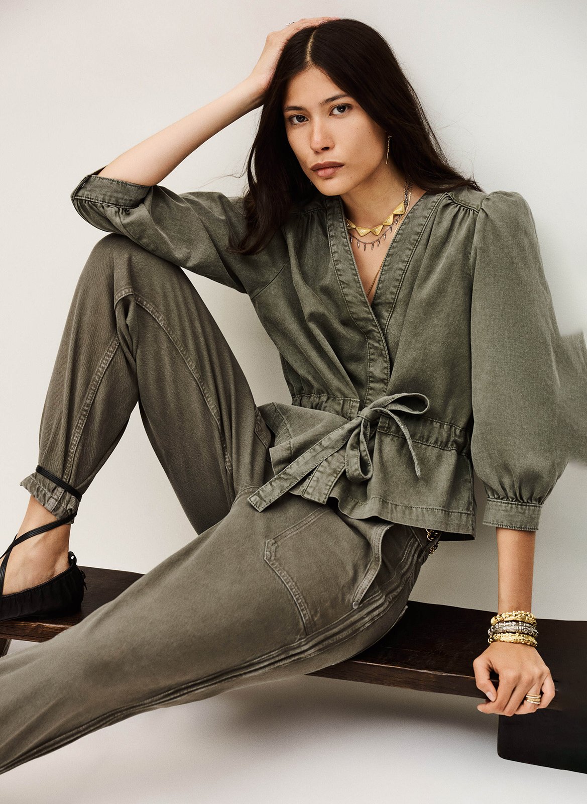 Denim portemonnee top BA&SH Kaki