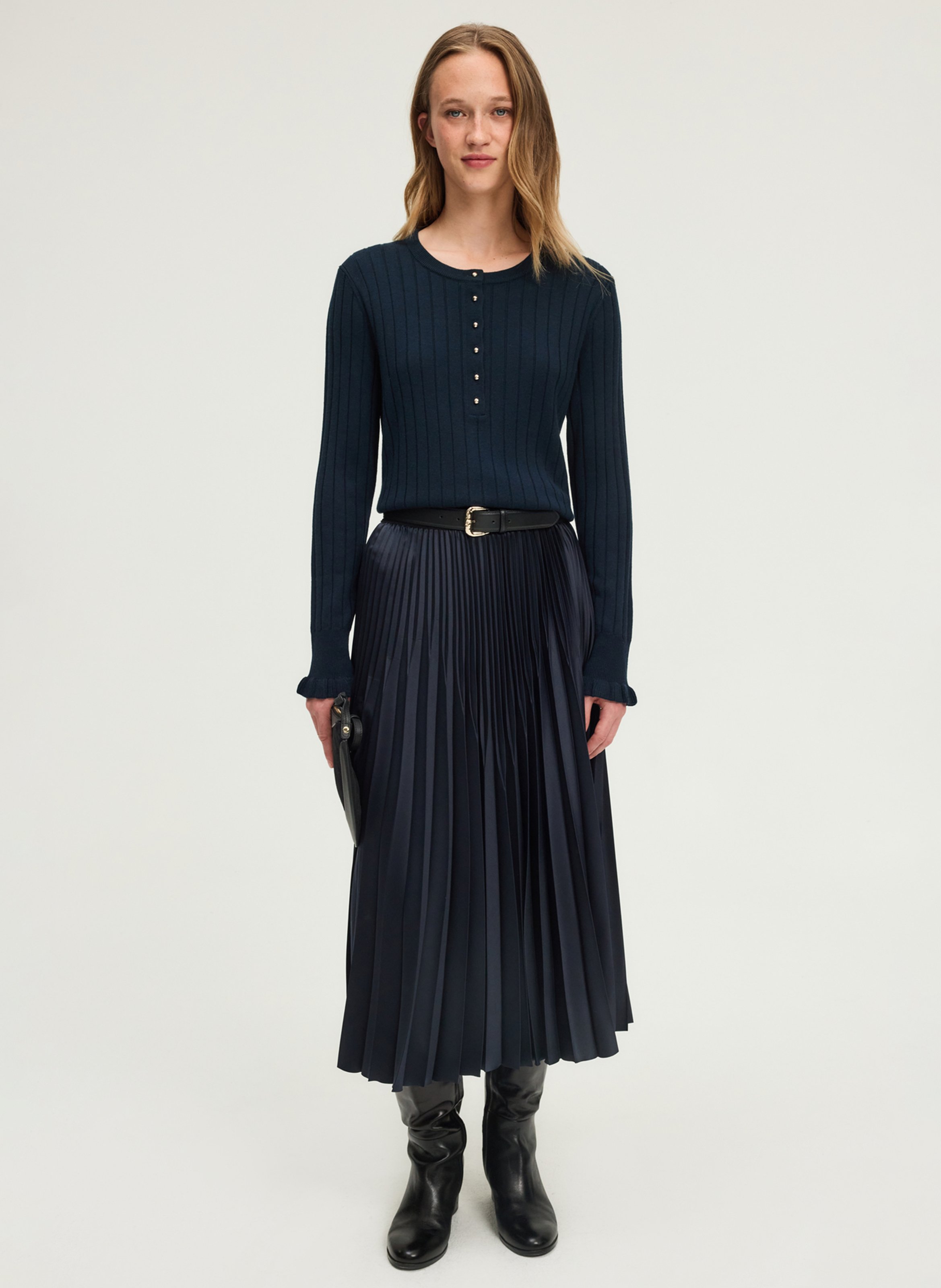 Jupe midi plissée PABLO Bleu