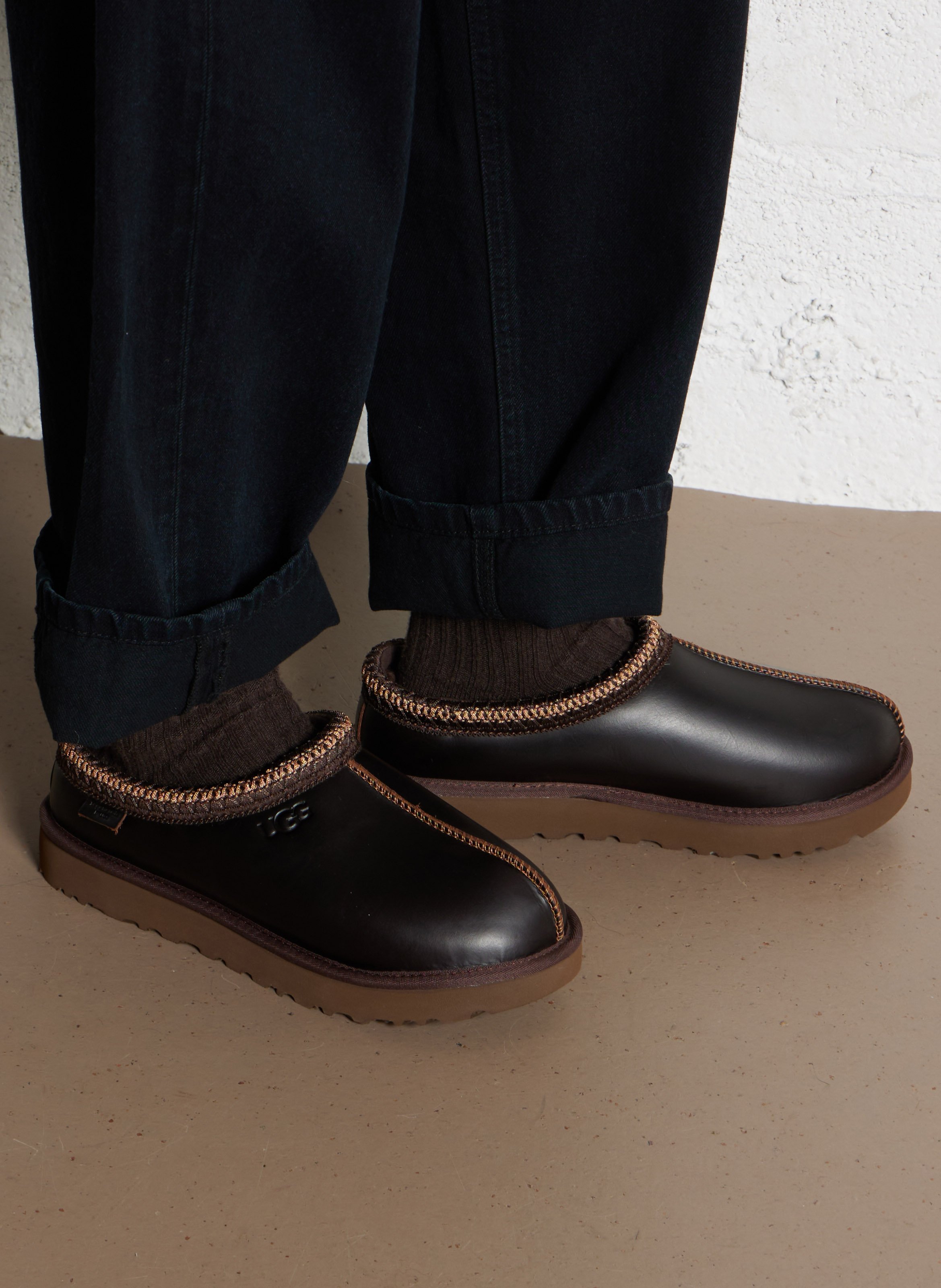 Deels leren klompen UGG Bruin