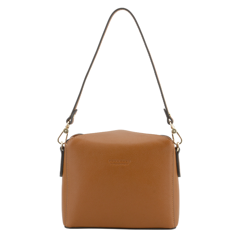 Shoulder bag - coated canvas trimmed with cowhide leather POURCHET Brown